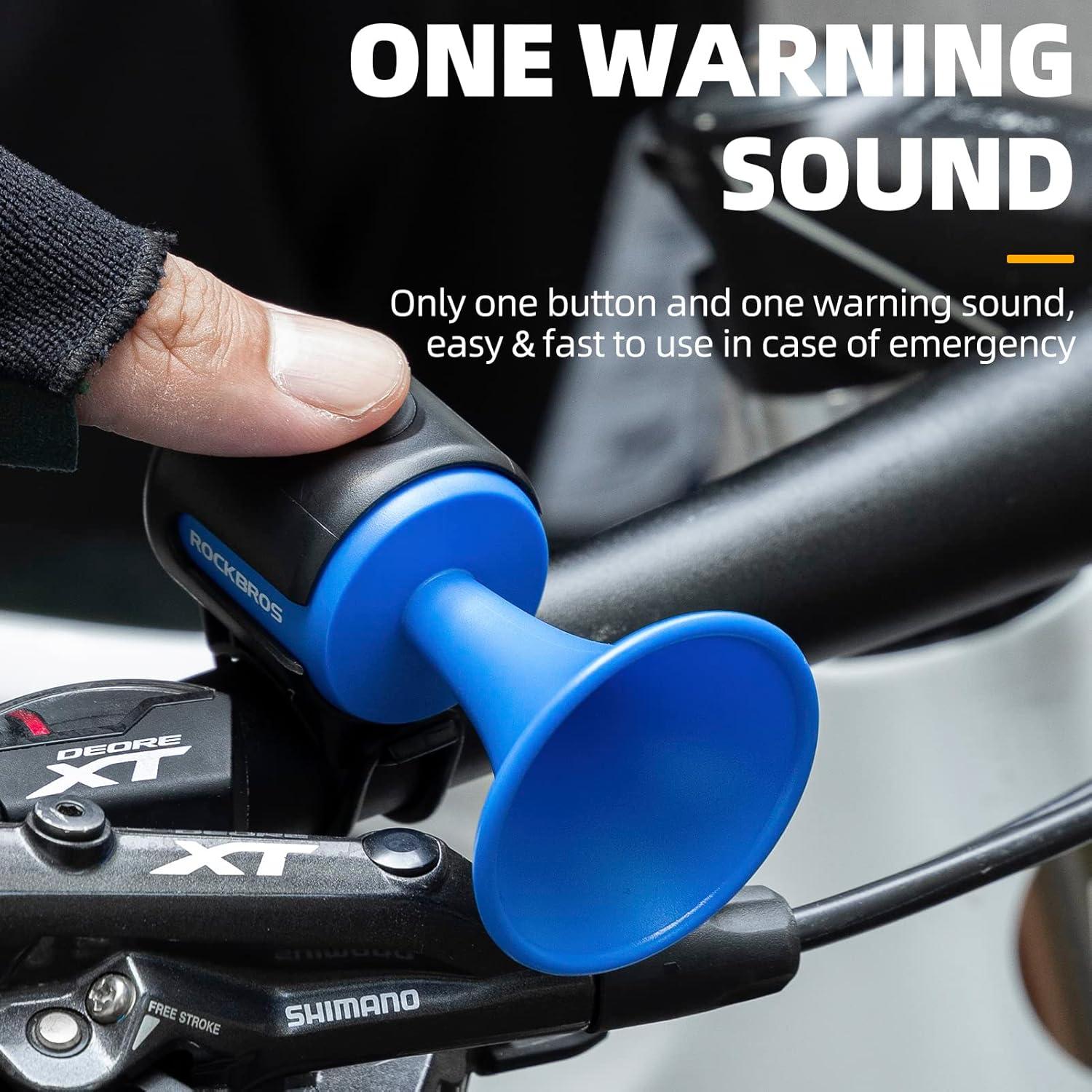 imageROCKBROS Electric Bike Horn 120dB Adults Kids Bike Horn Alarm IPX4 Waterproof Electronic Bicycle Horns for Handlebars Ebike Scooter HornBlue