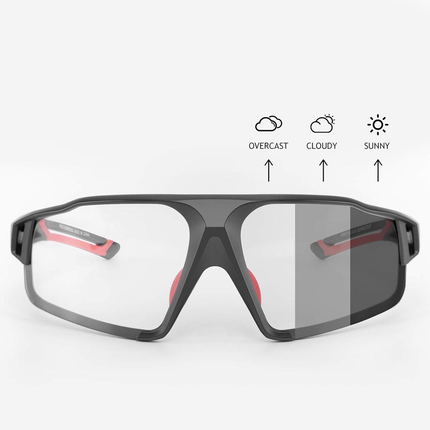 imageROCKBROS Photochromic Cycling Glasses for Men Clear Safety Glasses for Road Mountain Bike BicycleBlack