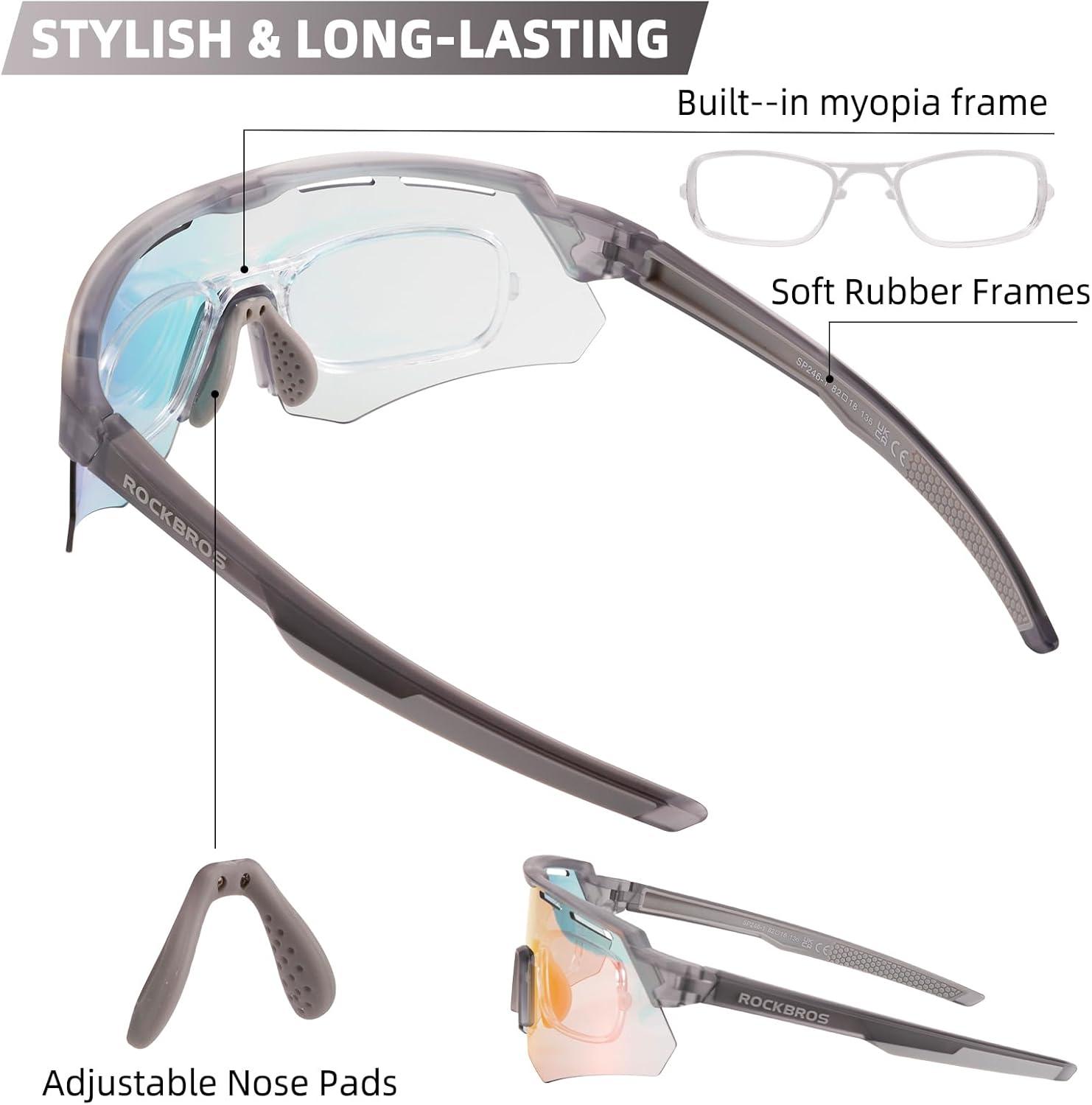 imageROCKBROS Photochromic Cycling Glasses for Men Running Glasses for Women Mountain Bike SunglassesGrey