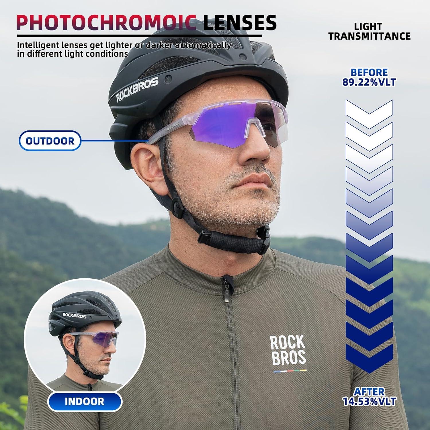 imageROCKBROS Photochromic Cycling Glasses for Men Running Glasses for Women Mountain Bike SunglassesPurple