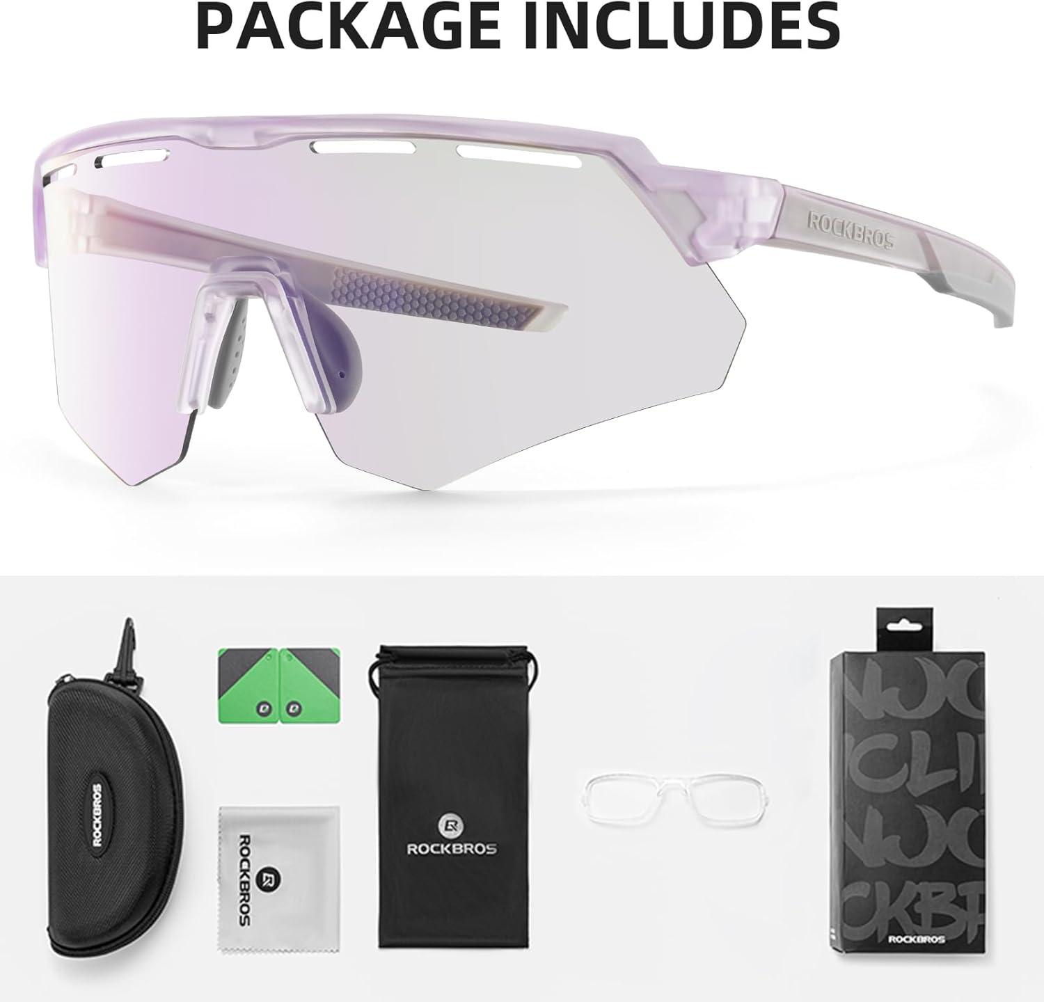 imageROCKBROS Photochromic Cycling Glasses for Men Running Glasses for Women Mountain Bike SunglassesPurple