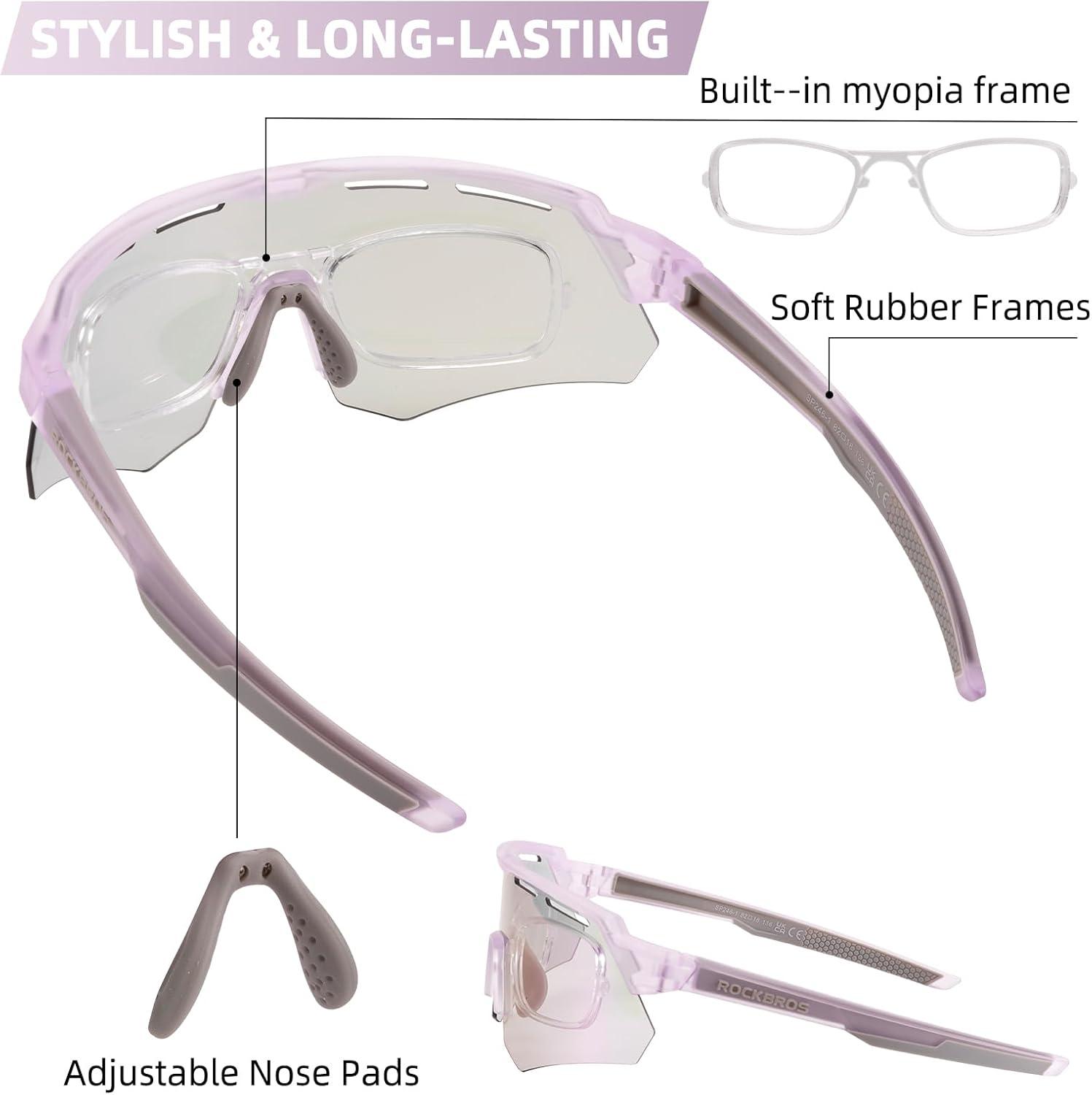 imageROCKBROS Photochromic Cycling Glasses for Men Running Glasses for Women Mountain Bike SunglassesPurple
