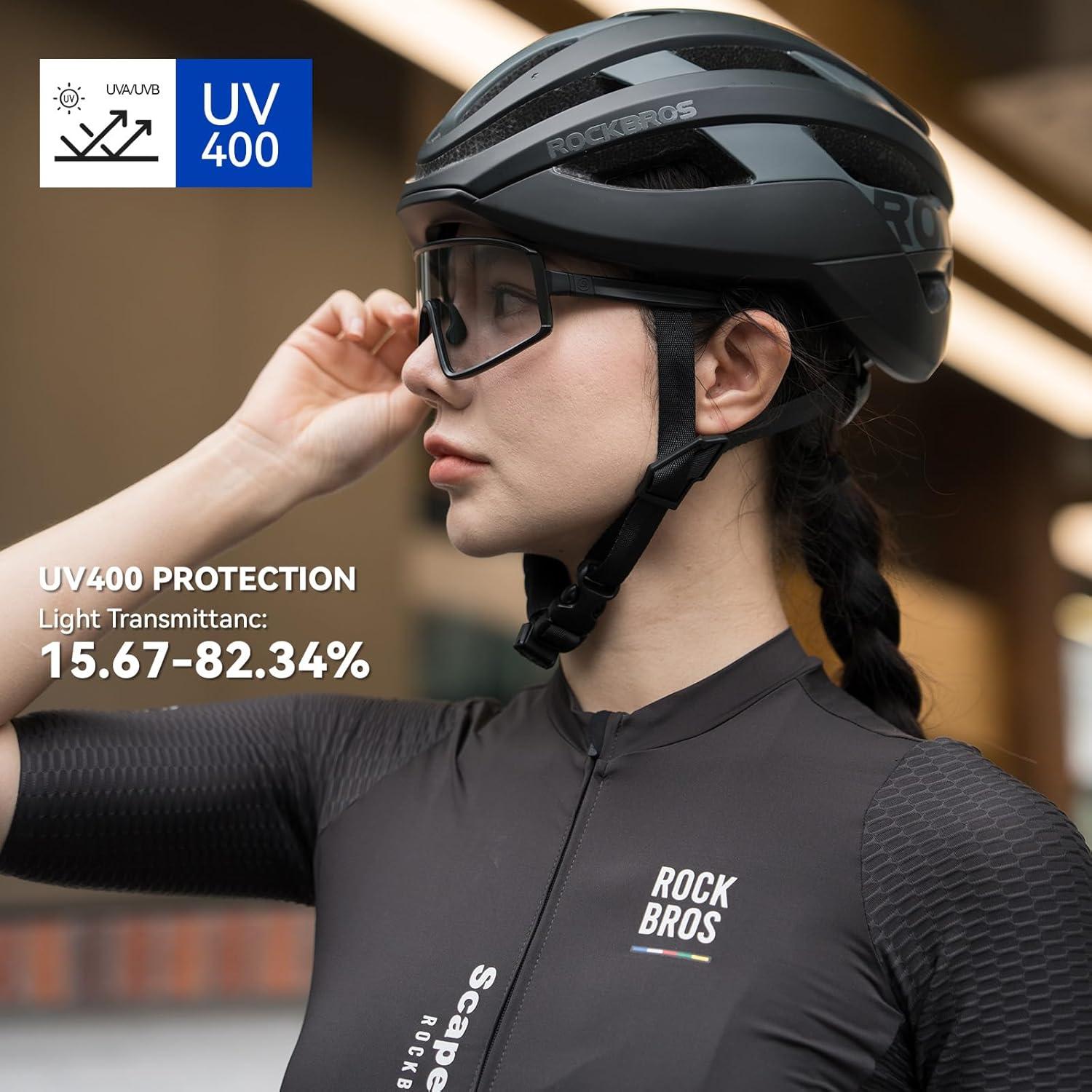 imageROCKBROS Photochromic Cycling Glasses for Men Women Sports Glasses UV ProtectionBlack SandClear