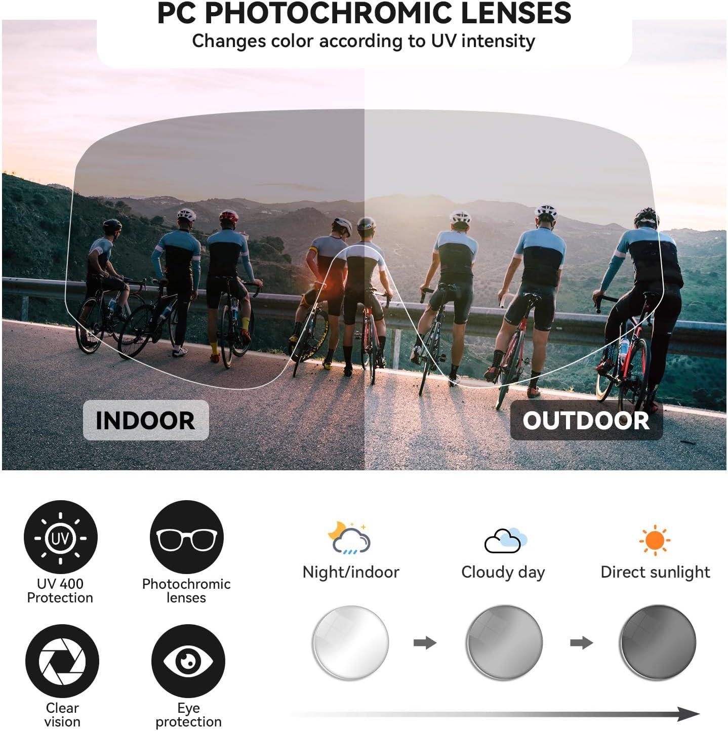imageROCKBROS Photochromic Cycling Glasses for Men Women Sports Glasses UV ProtectionSand WhiteClear