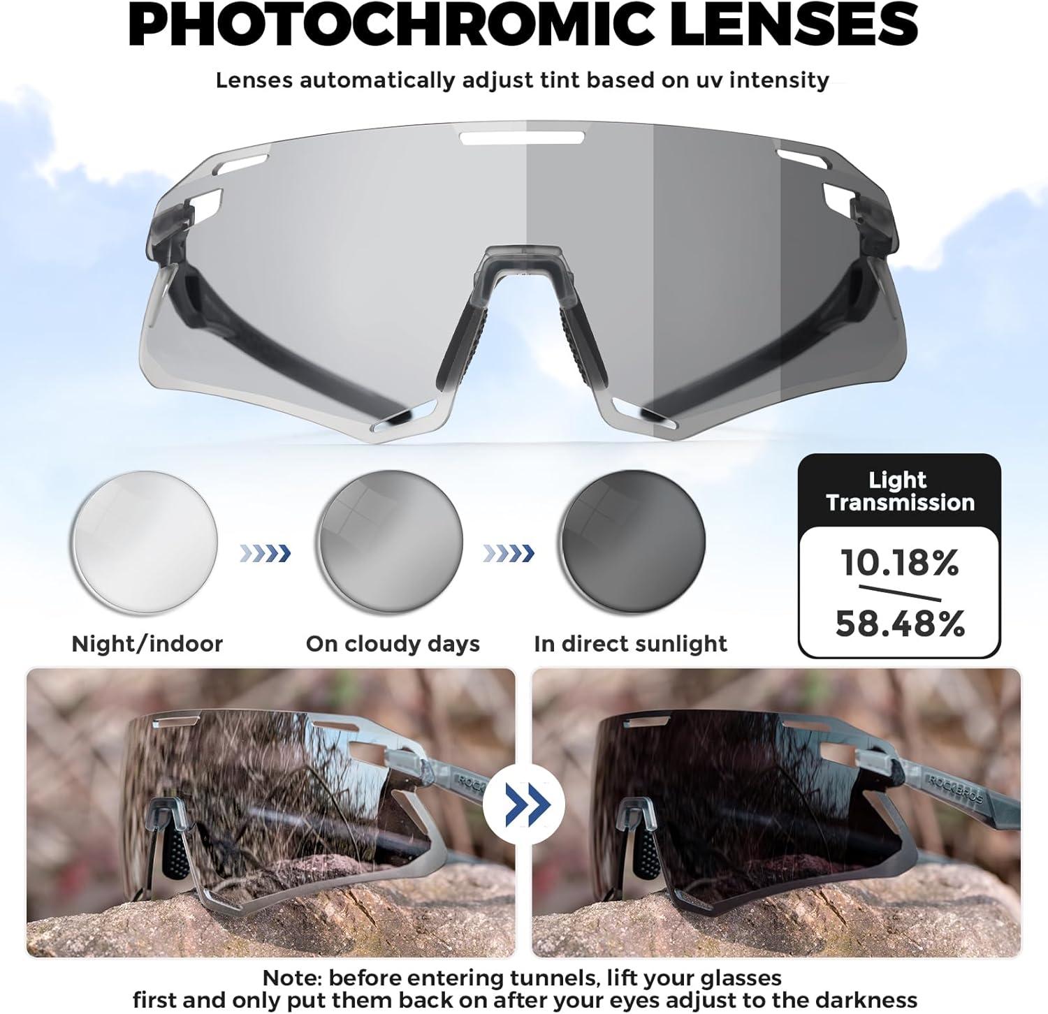 imageROCKBROS Photochromic Cycling Sunglasses Bike Glasses for Men Women Sports Sunglasses UV ProtectionGrey