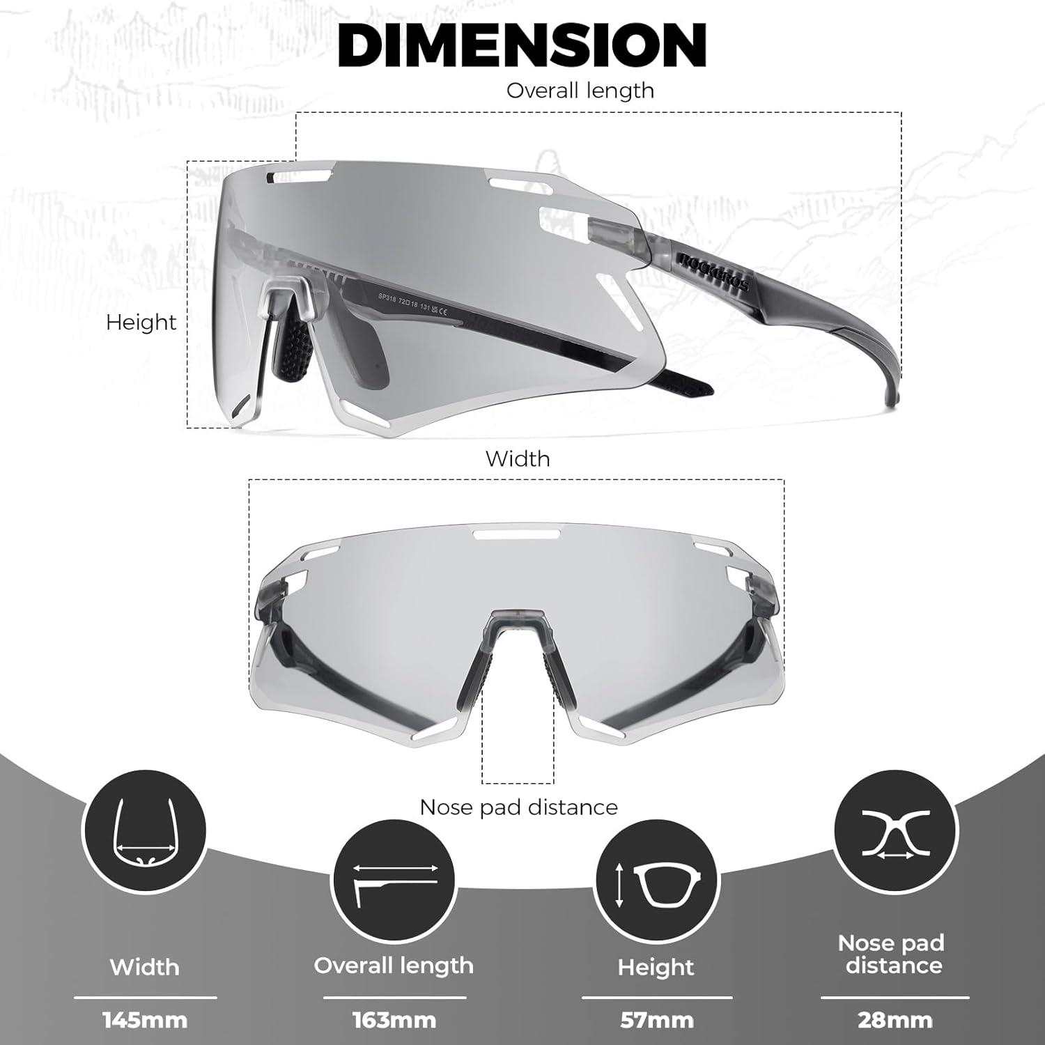 imageROCKBROS Photochromic Cycling Sunglasses Bike Glasses for Men Women Sports Sunglasses UV ProtectionGrey