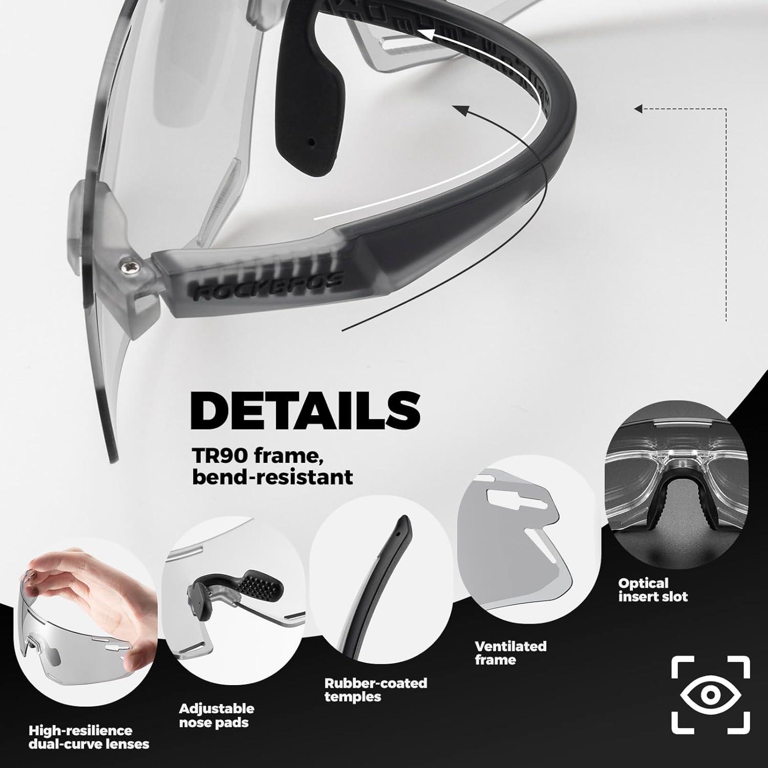 imageROCKBROS Photochromic Cycling Sunglasses Bike Glasses for Men Women Sports Sunglasses UV ProtectionGrey