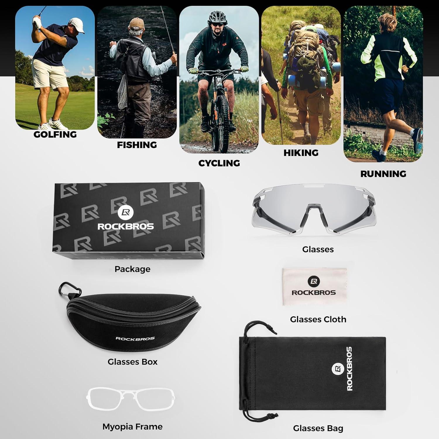imageROCKBROS Photochromic Cycling Sunglasses Bike Glasses for Men Women Sports Sunglasses UV ProtectionGrey
