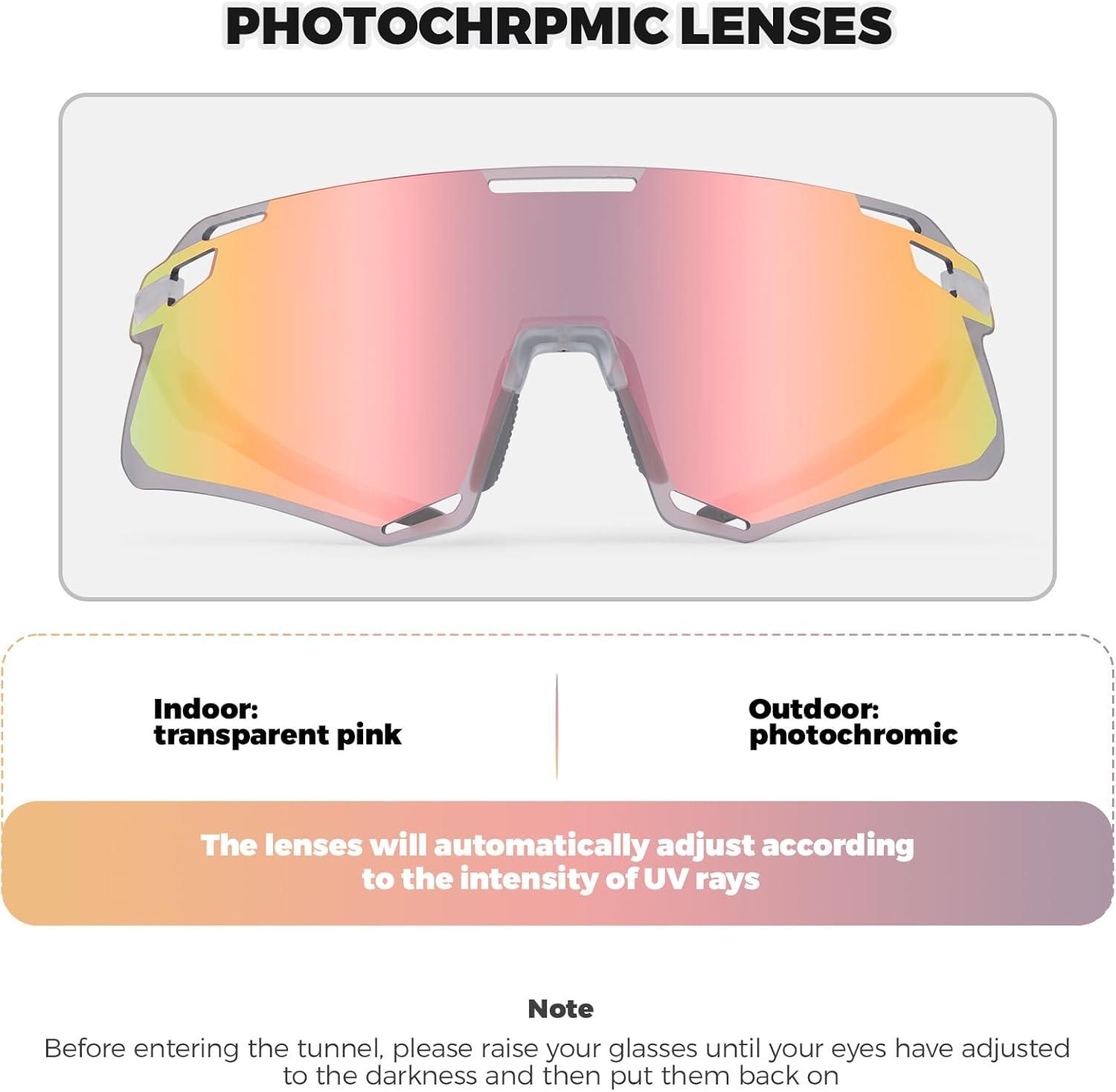 imageROCKBROS Photochromic Cycling Sunglasses Bike Glasses for Men Women Sports Sunglasses UV ProtectionPink