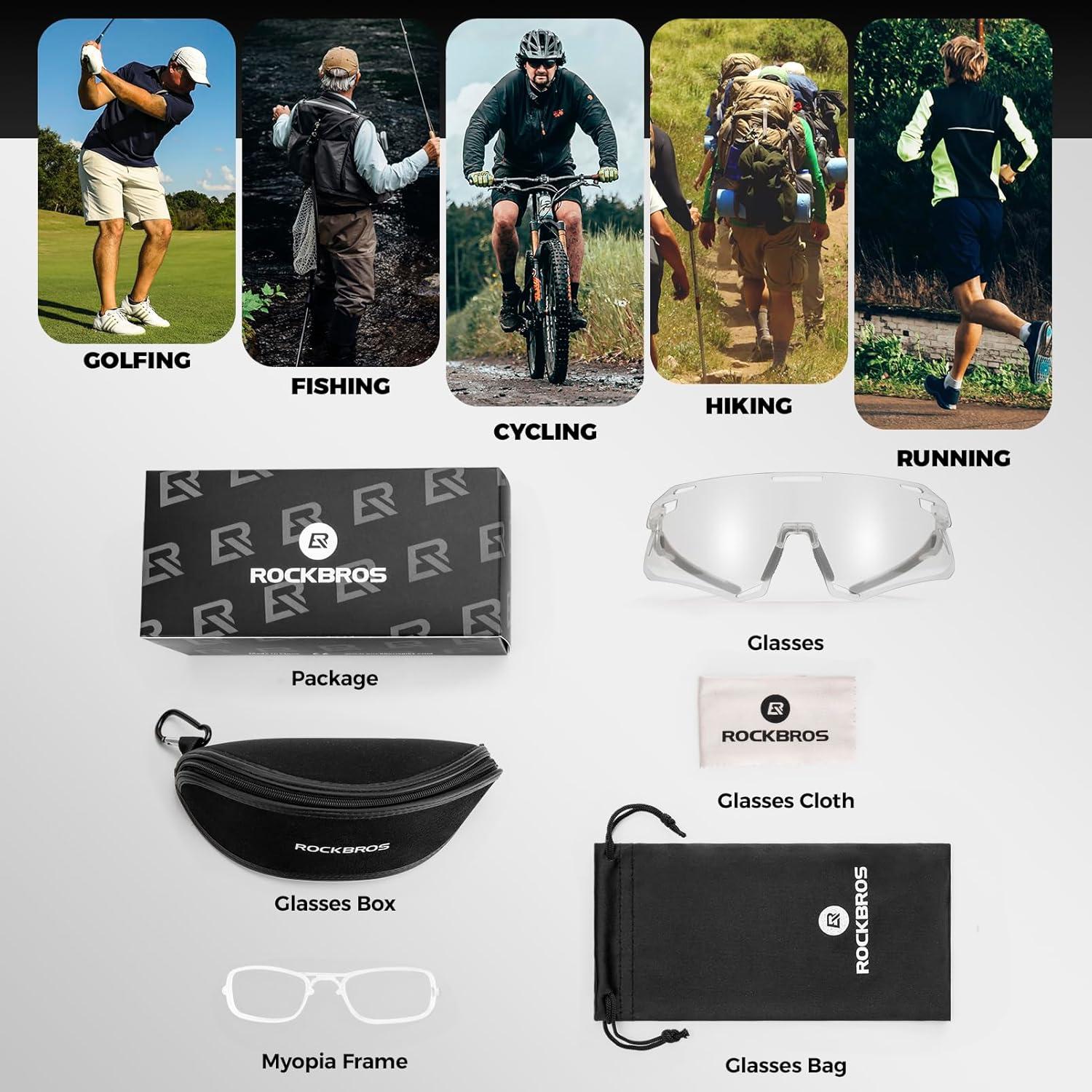 imageROCKBROS Photochromic Cycling Sunglasses Bike Glasses for Men Women Sports Sunglasses UV ProtectionTransparent