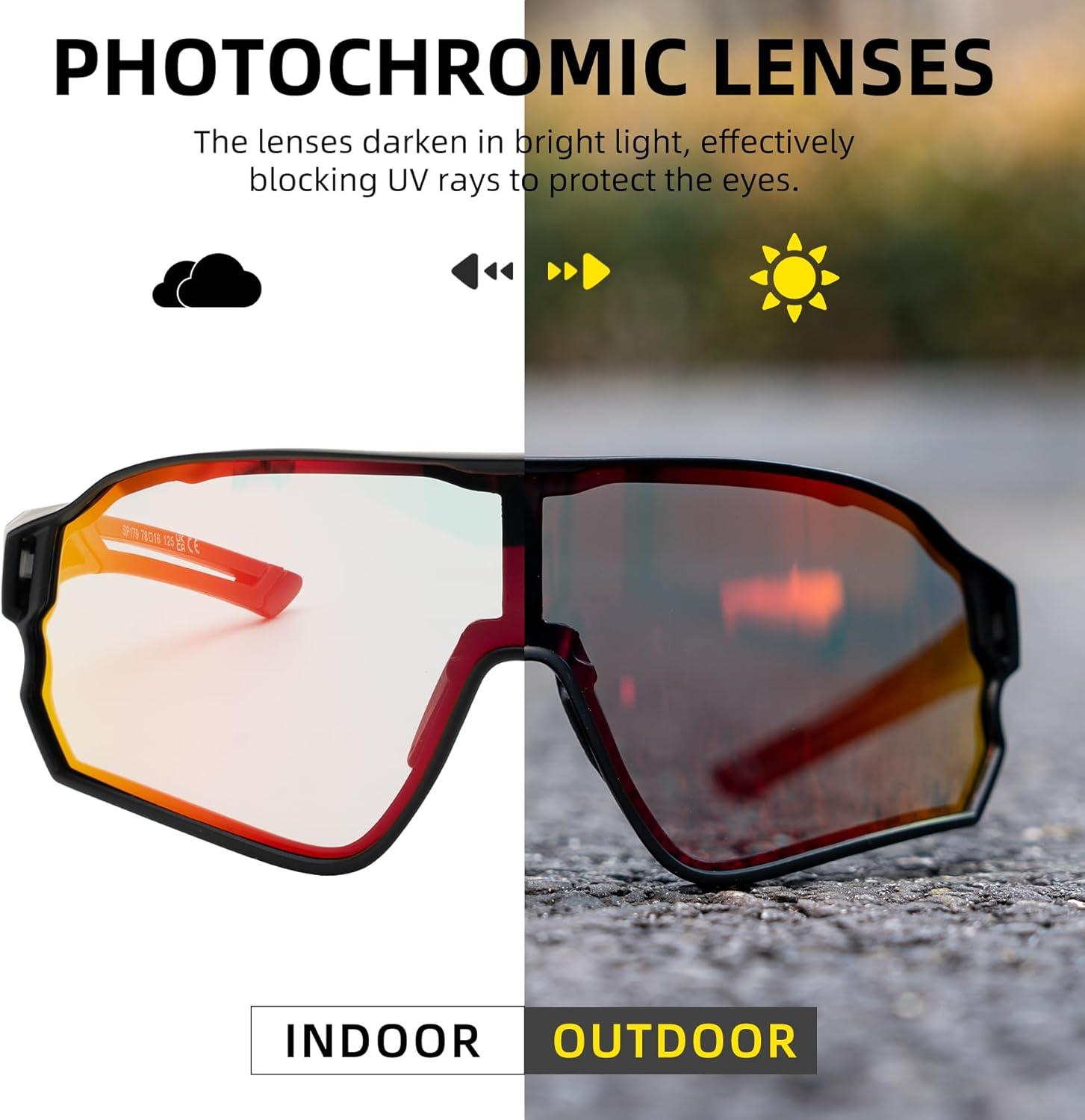 imageROCKBROS Photochromic Sunglasses for Men Cycling Sunglasses Sports Bike GlassesBlack
