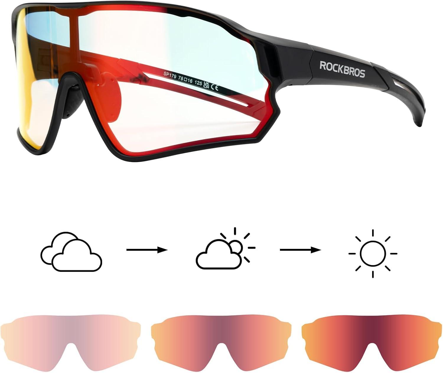 imageROCKBROS Photochromic Sunglasses for Men Cycling Sunglasses Sports Bike GlassesBlack
