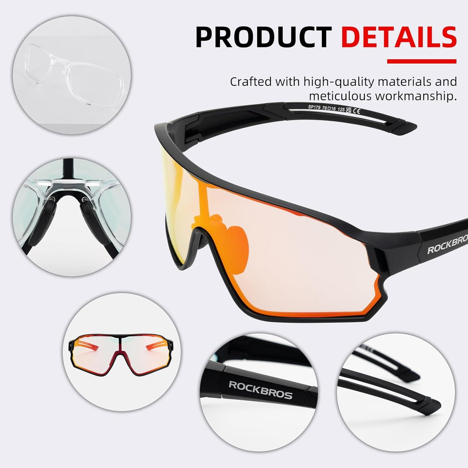 imageROCKBROS Photochromic Sunglasses for Men Cycling Sunglasses Sports Bike GlassesBlack
