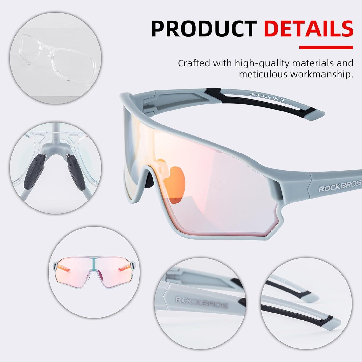 imageROCKBROS Photochromic Sunglasses for Men Cycling Sunglasses Sports Bike GlassesMatte Black