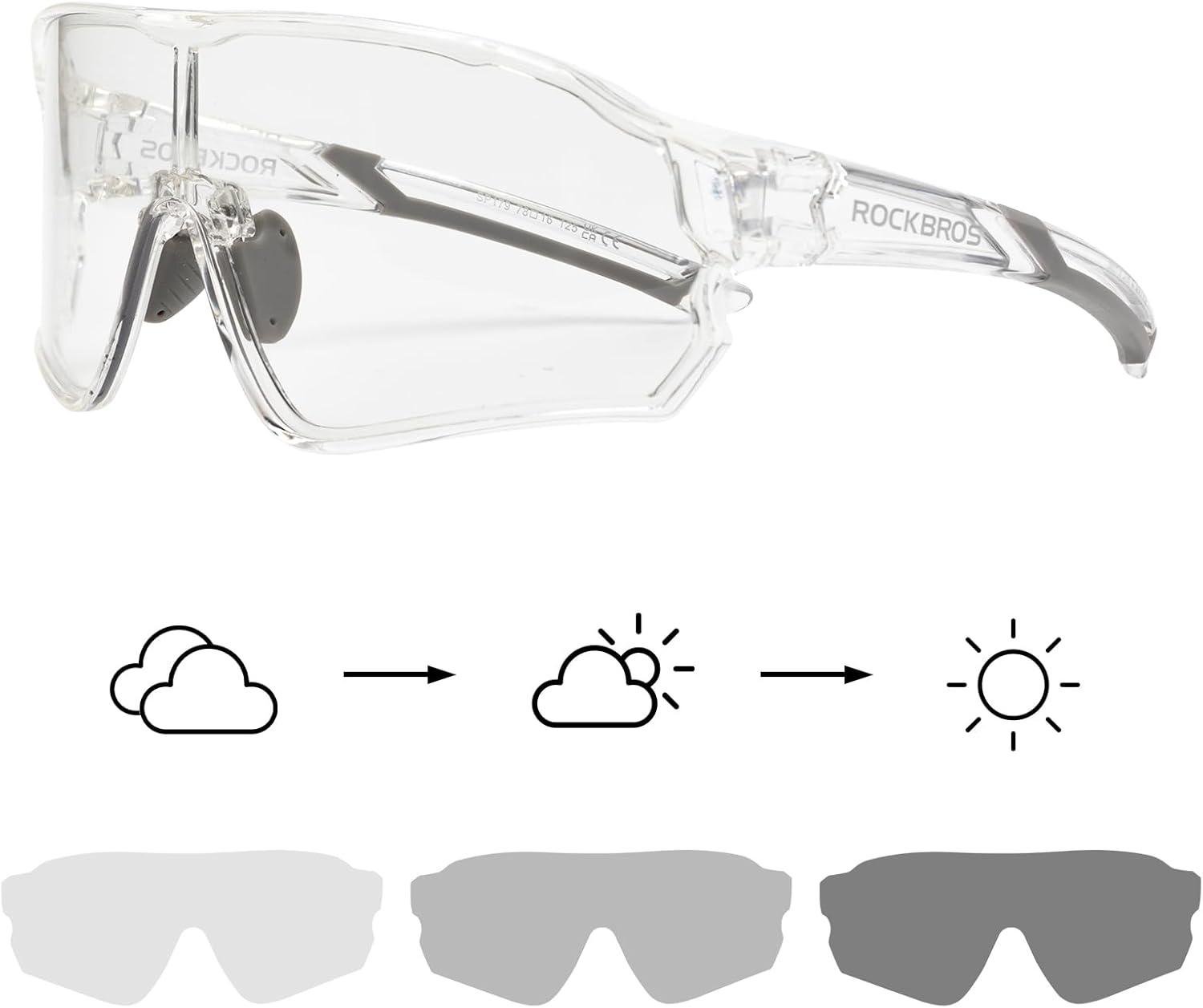imageROCKBROS Photochromic Sunglasses for Men Cycling Sunglasses Sports Bike GlassesTransparent