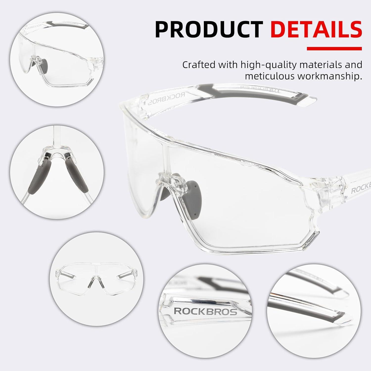 imageROCKBROS Photochromic Sunglasses for Men Cycling Sunglasses Sports Bike GlassesTransparent