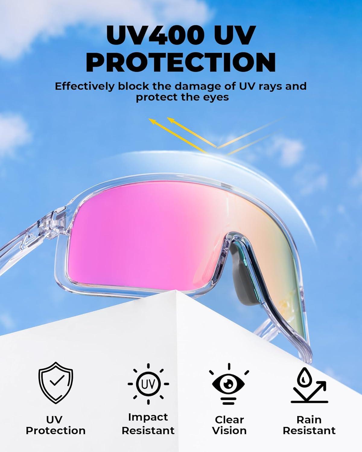 imageROCKBROS Photochromic Sunglasses for Men Women Cycling Glasses UV Protection Sports SunglassesBegonia Red Grey to Pink