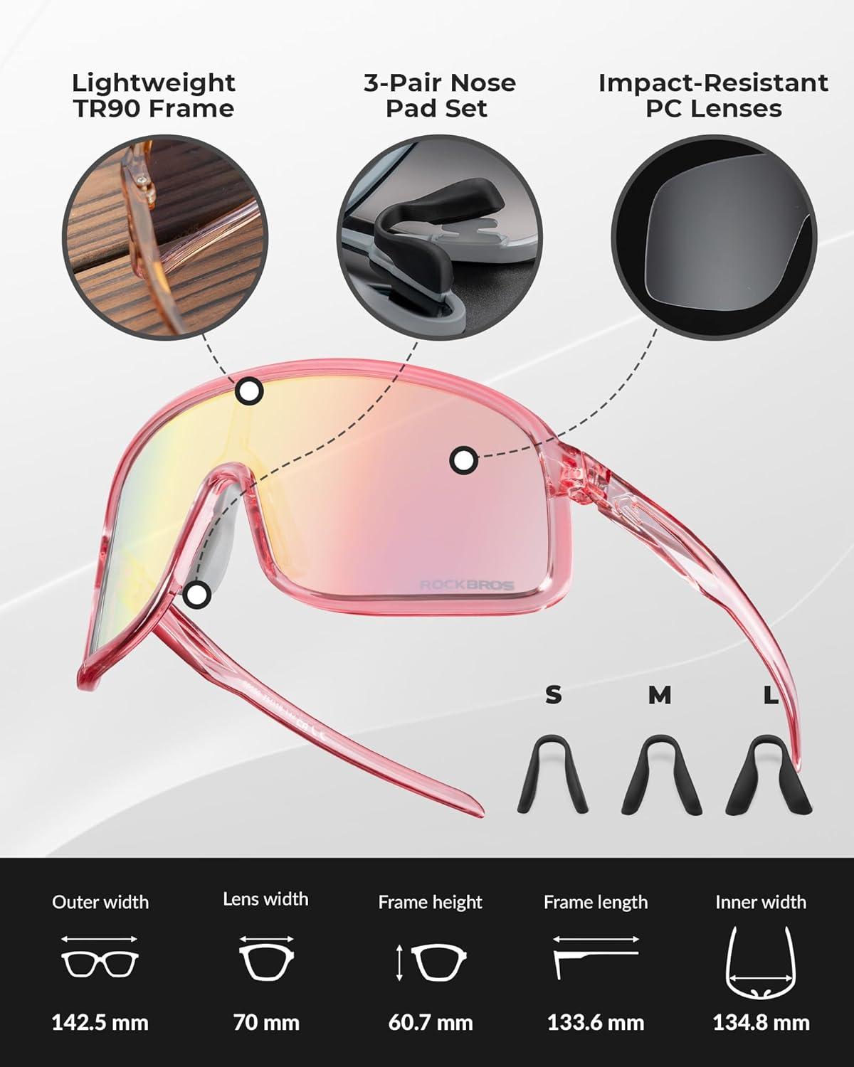 imageROCKBROS Photochromic Sunglasses for Men Women Cycling Glasses UV Protection Sports SunglassesBegonia Red Grey to Pink