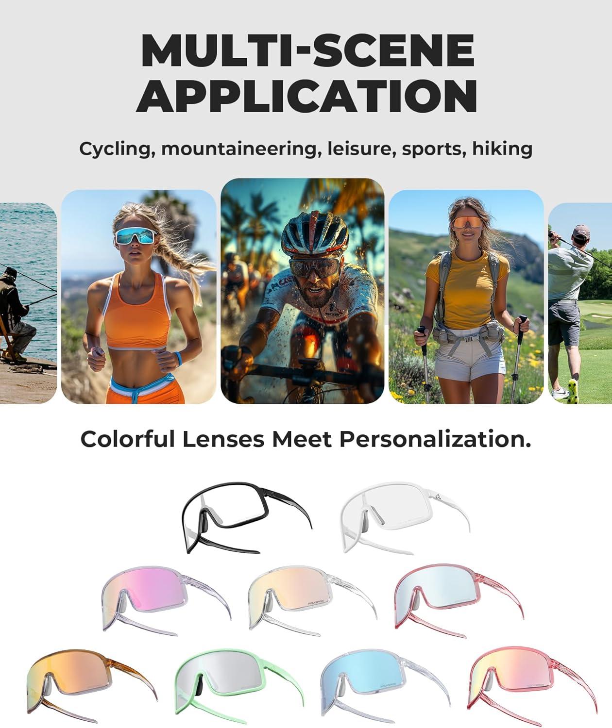 imageROCKBROS Photochromic Sunglasses for Men Women Cycling Glasses UV Protection Sports SunglassesBegonia Red Grey to Pink