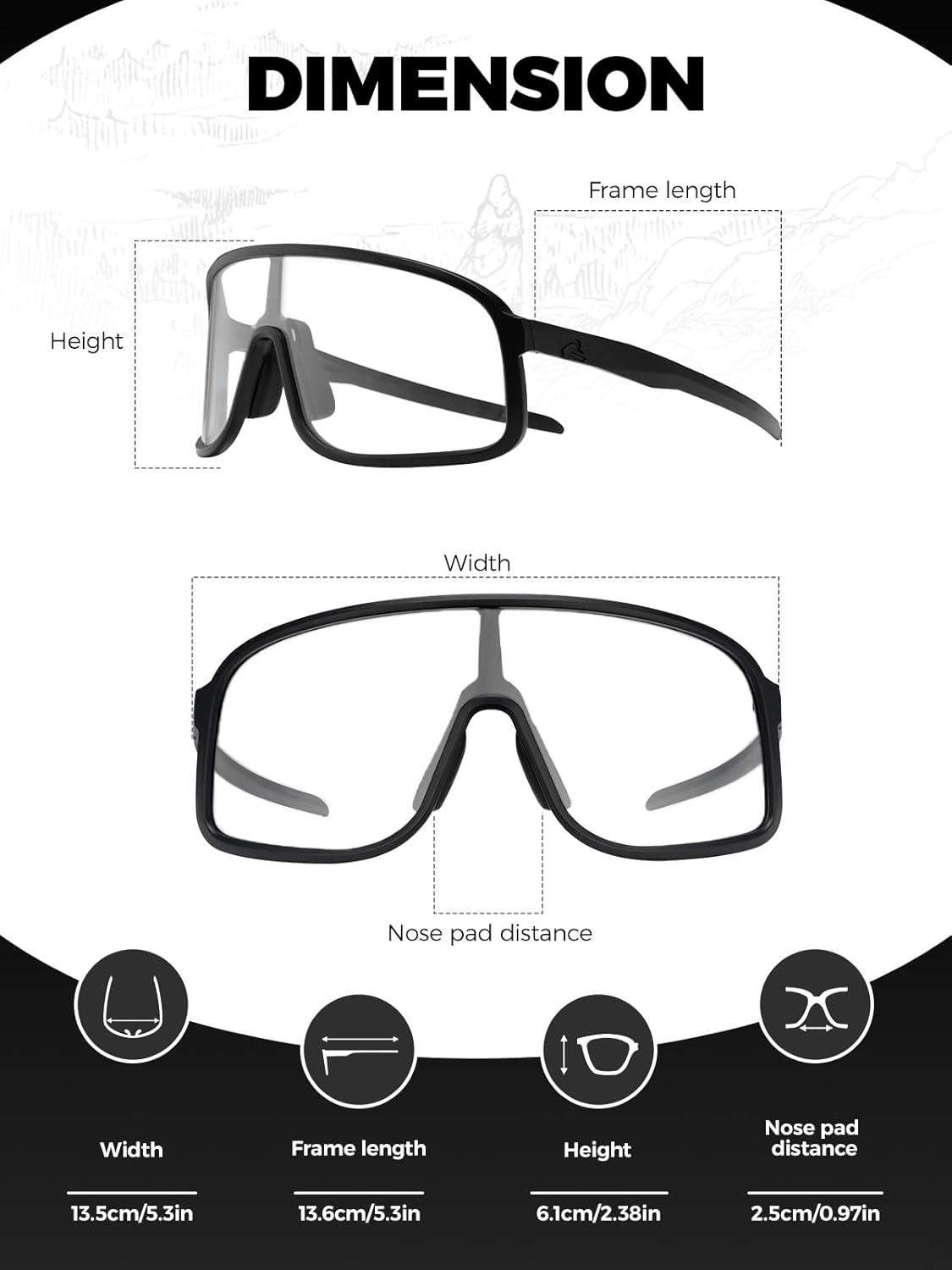 imageROCKBROS Photochromic Sunglasses for Men Women Cycling Glasses UV Protection Sports SunglassesBlacktransparent to Grey