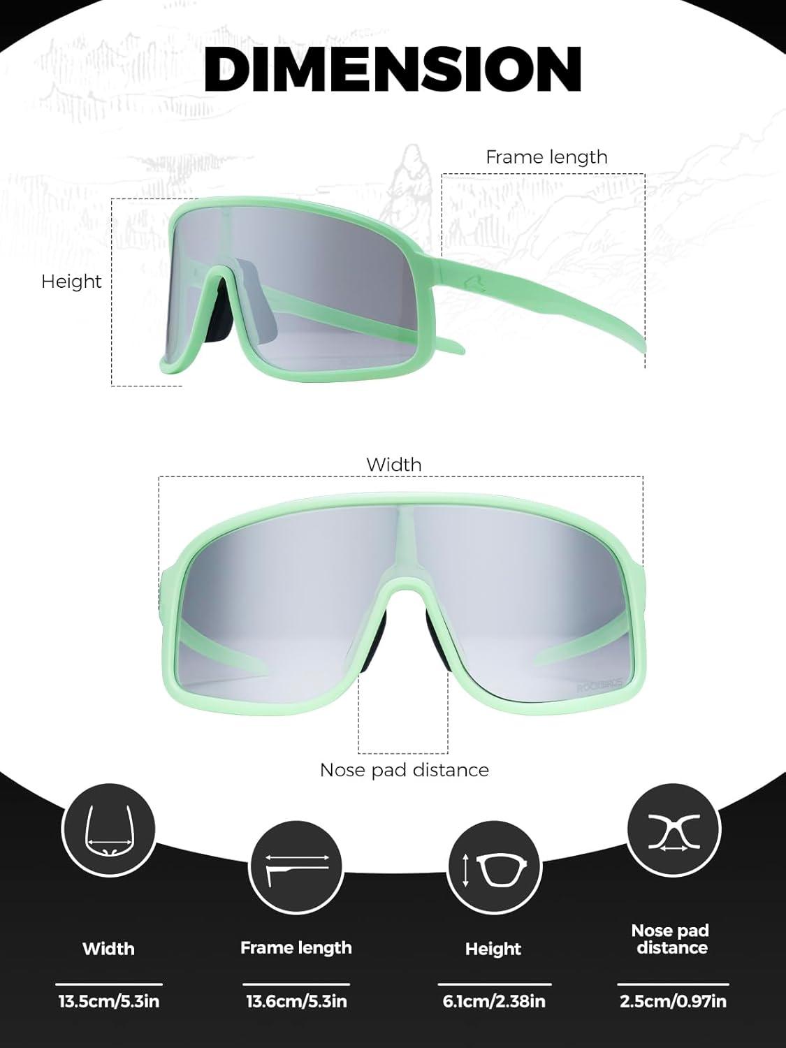 imageROCKBROS Photochromic Sunglasses for Men Women Cycling Glasses UV Protection Sports SunglassesGreen Grey to Silver