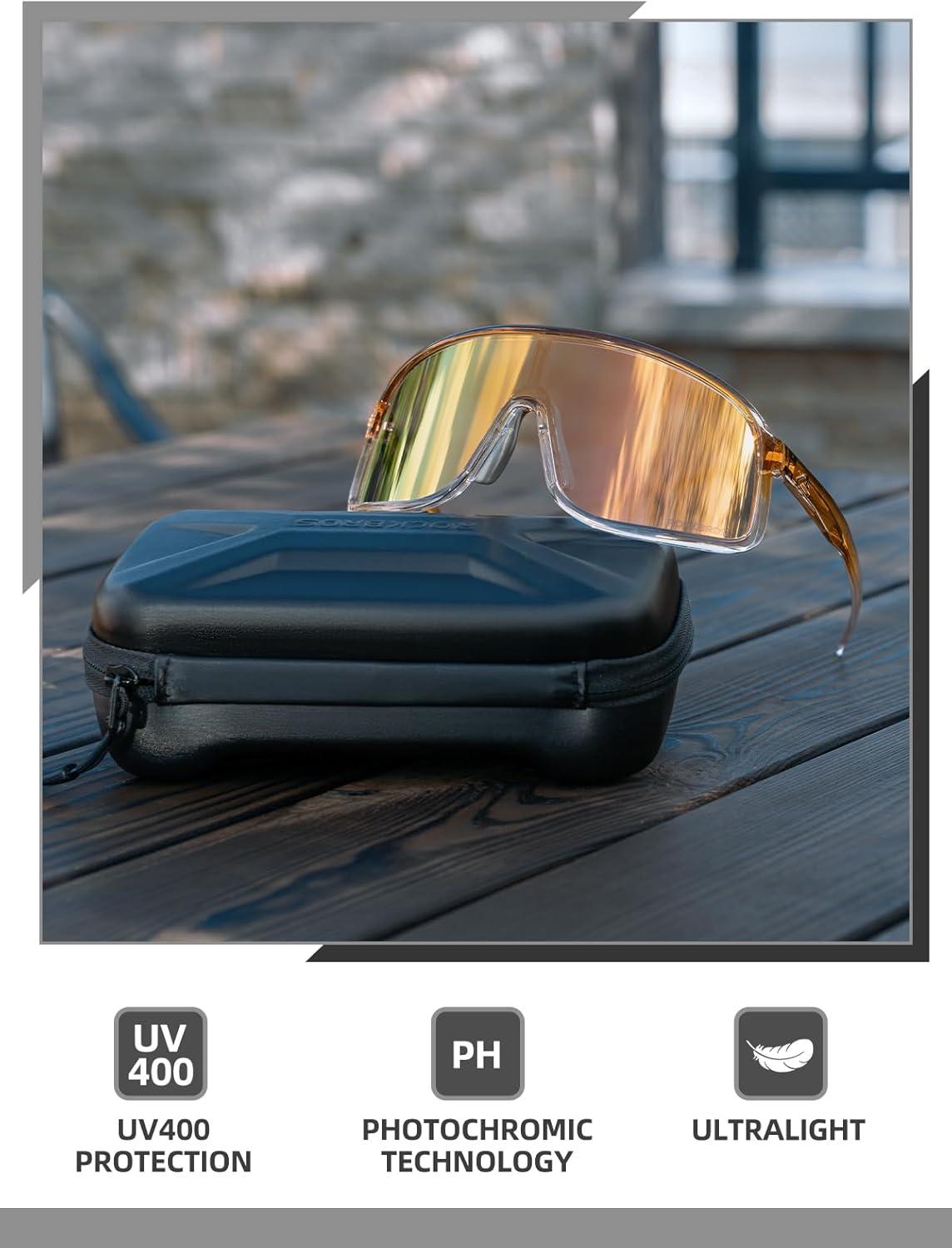 imageROCKBROS Photochromic Sunglasses for Men Women Cycling Glasses UV Protection Sports SunglassesTransparent Gradient Brown Grey to Gold