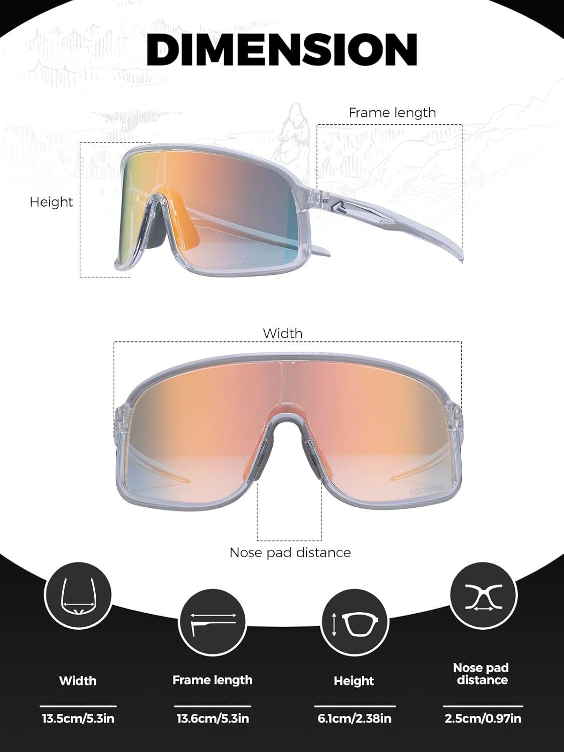 imageROCKBROS Photochromic Sunglasses for Men Women Cycling Glasses UV Protection Sports SunglassesTransparent Grey to Gold