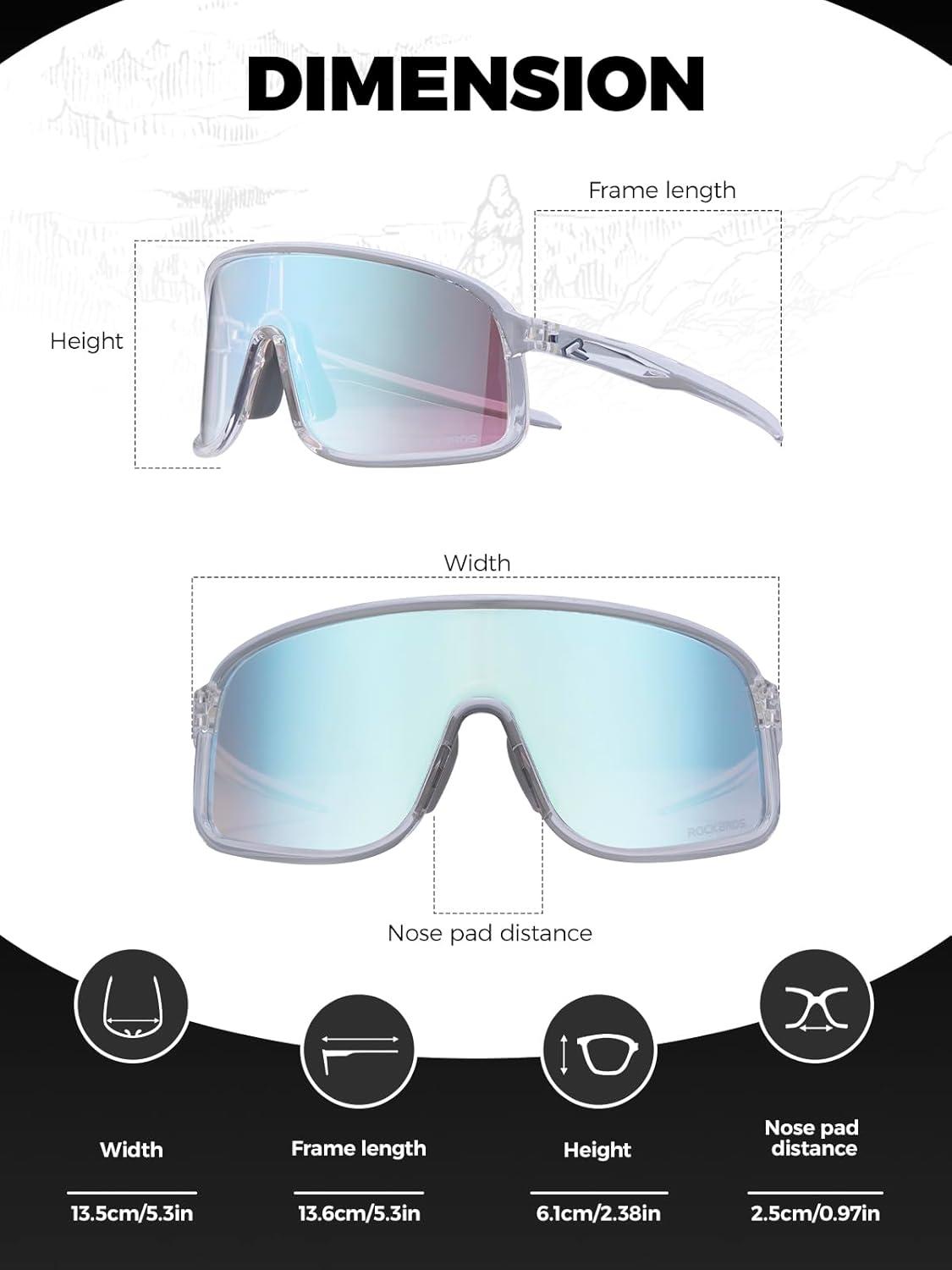 imageROCKBROS Photochromic Sunglasses for Men Women Cycling Glasses UV Protection Sports SunglassesTransparent Grey to Light Blue