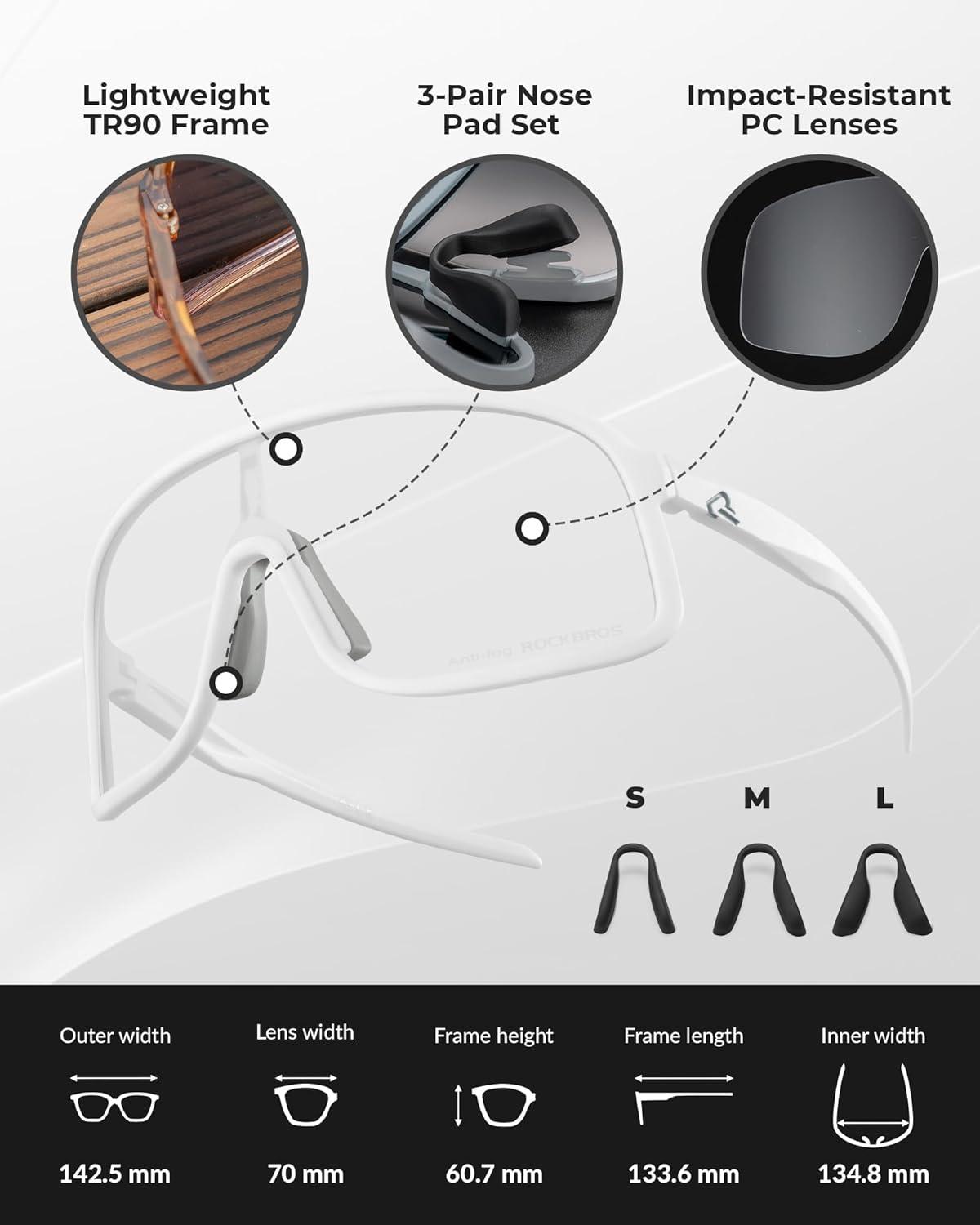 imageROCKBROS Photochromic Sunglasses for Men Women Cycling Glasses UV Protection Sports SunglassesWhitetransparent to Grey