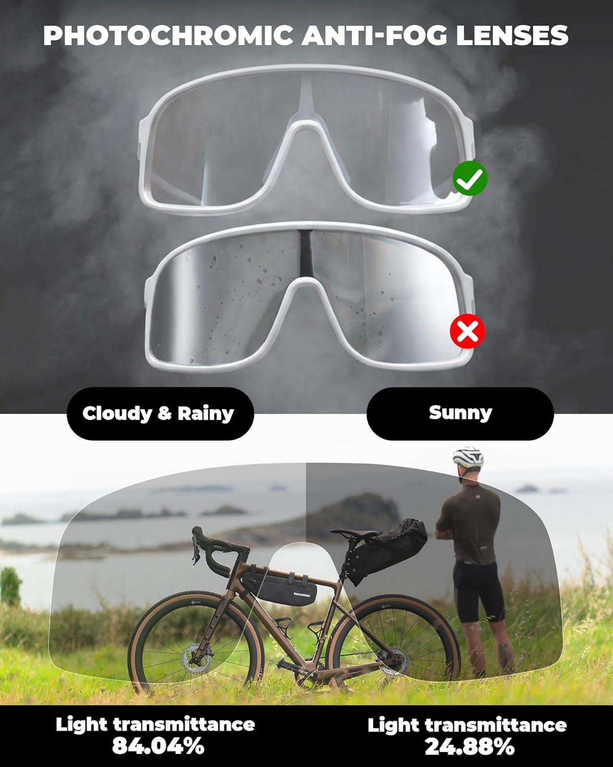 imageROCKBROS Photochromic Sunglasses for Men Women Cycling Glasses UV Protection Sports SunglassesWhitetransparent to Grey