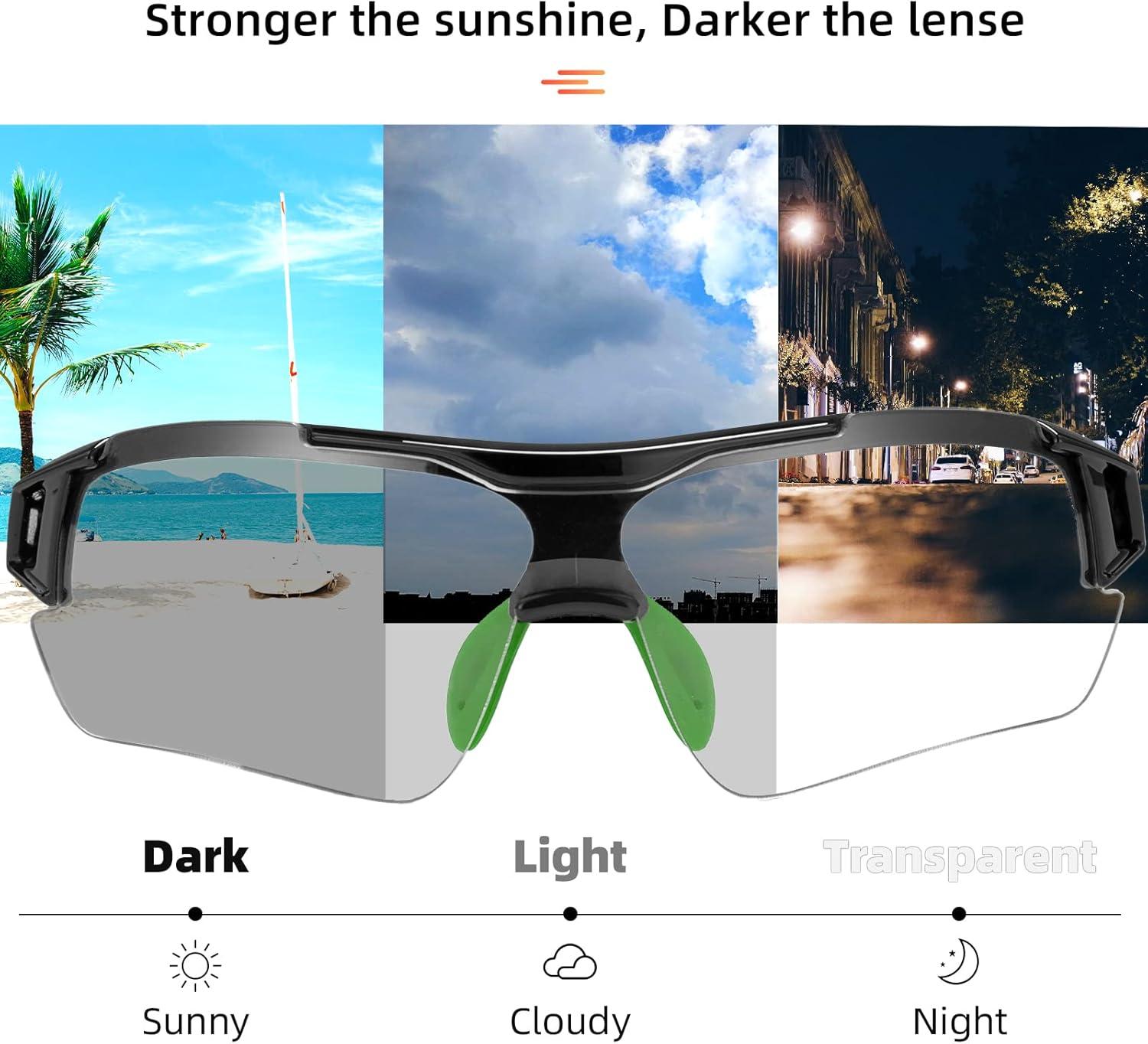 imageROCKBROS Photochromic Sunglasses for Men Women Safety Cycling Glasses UV Protection Outdoor Sport SunglassesBlack Green