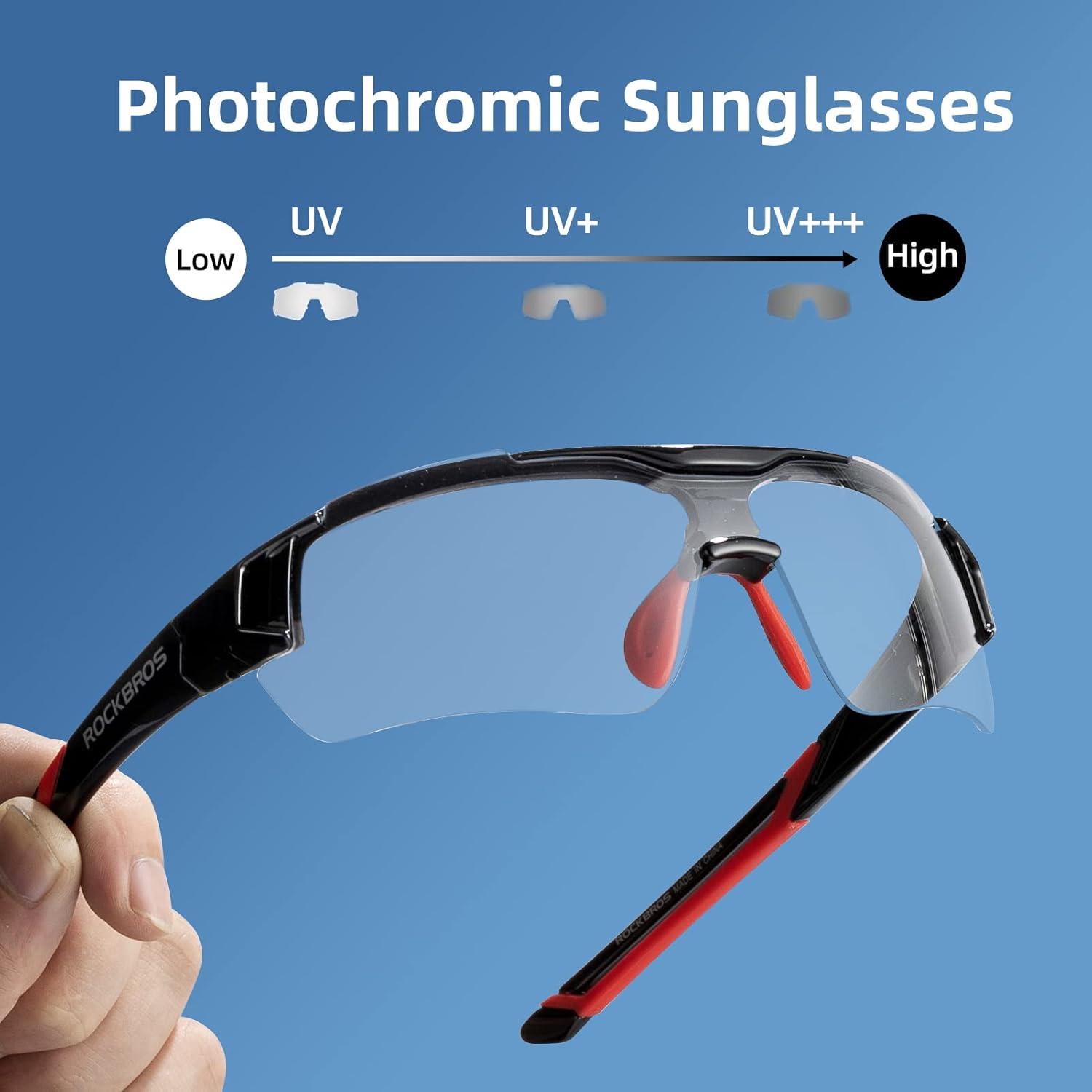 imageROCKBROS Photochromic Sunglasses for Men Women Safety Cycling Glasses UV Protection Outdoor Sport SunglassesBlack Red