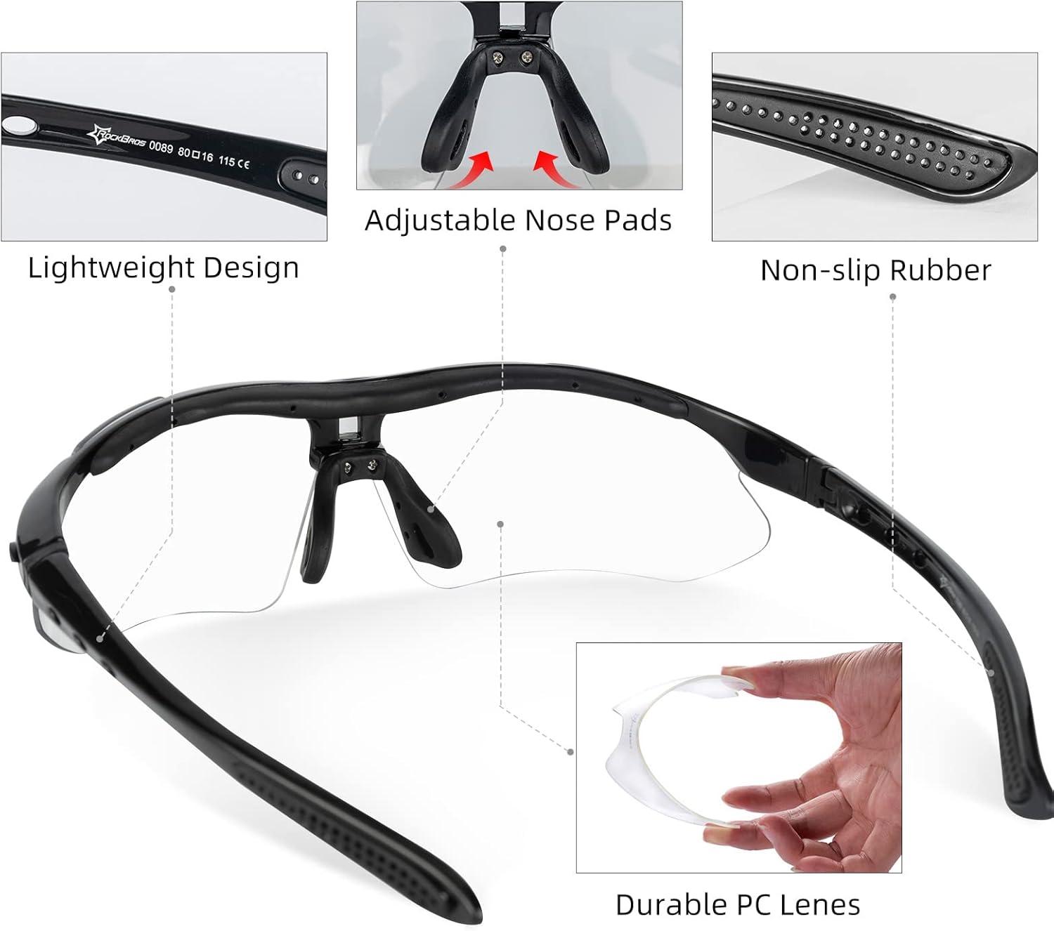 imageROCKBROS Pickleball Photochromic Glasses Cycling Glasses with Removable Elasctic amp Temple Band Sunglasses Fit for Men WomenBlack