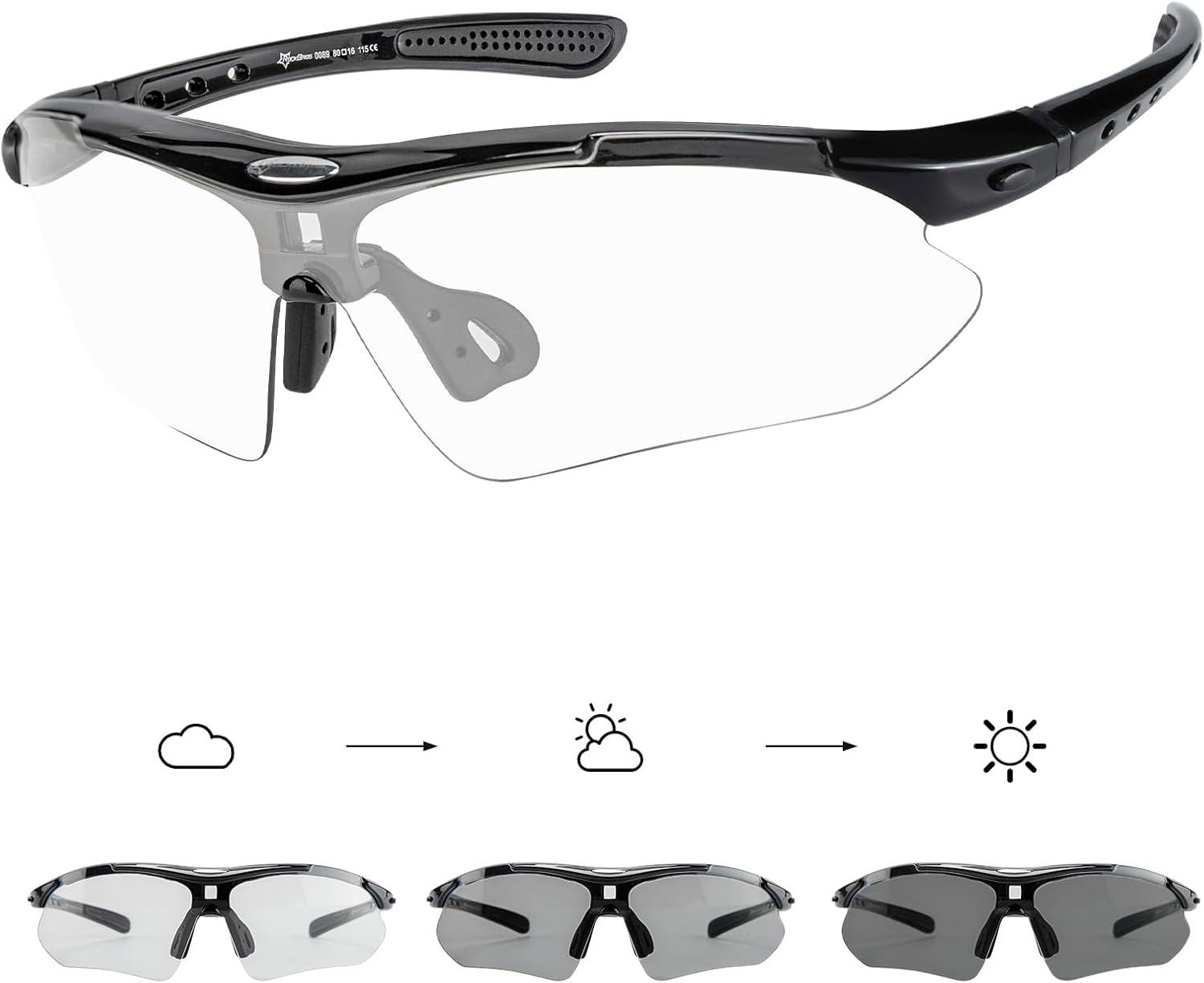 imageROCKBROS Pickleball Photochromic Glasses Cycling Glasses with Removable Elasctic amp Temple Band Sunglasses Fit for Men WomenBlack