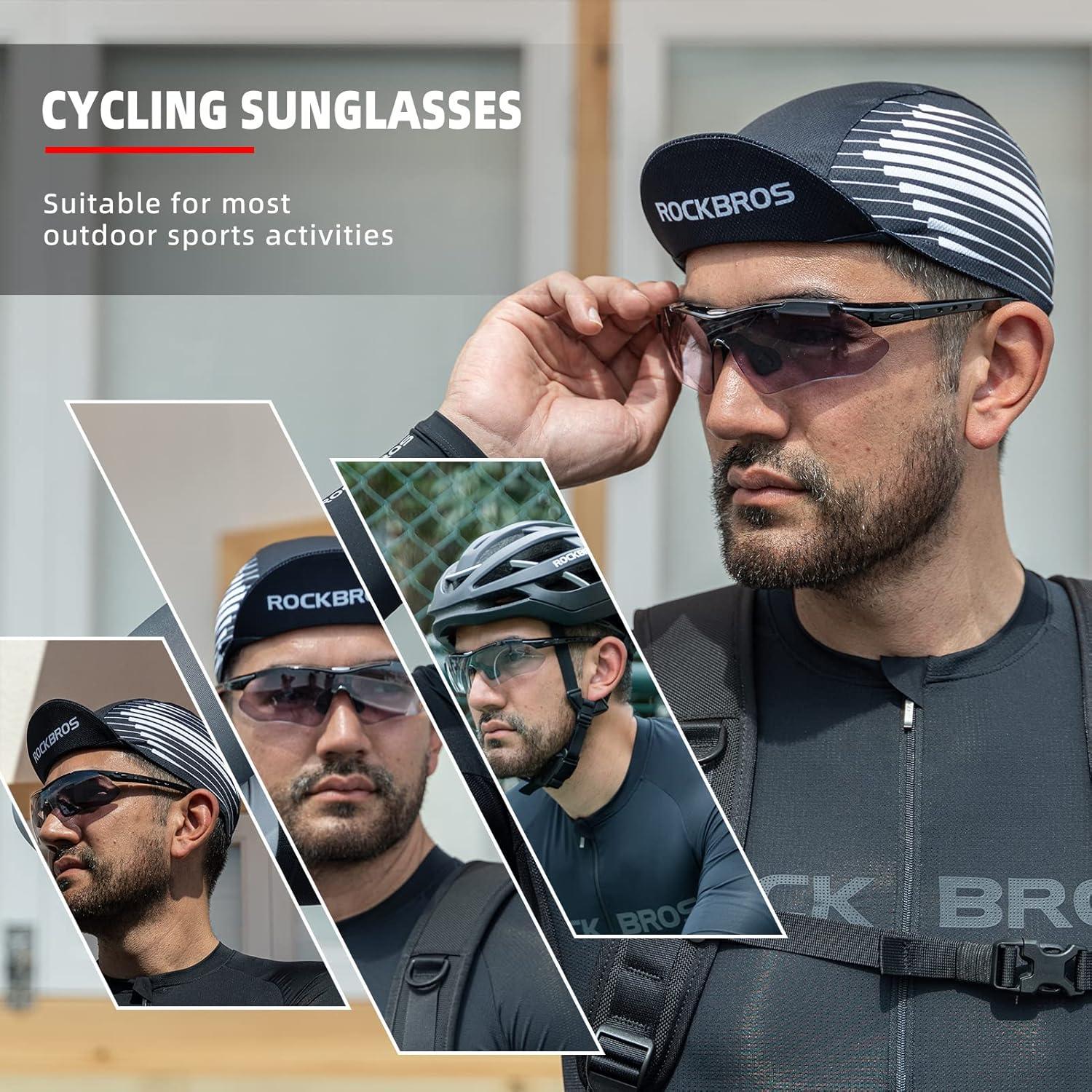 imageROCKBROS Pickleball Photochromic Glasses Cycling Glasses with Removable Elasctic amp Temple Band Sunglasses Fit for Men WomenBlack
