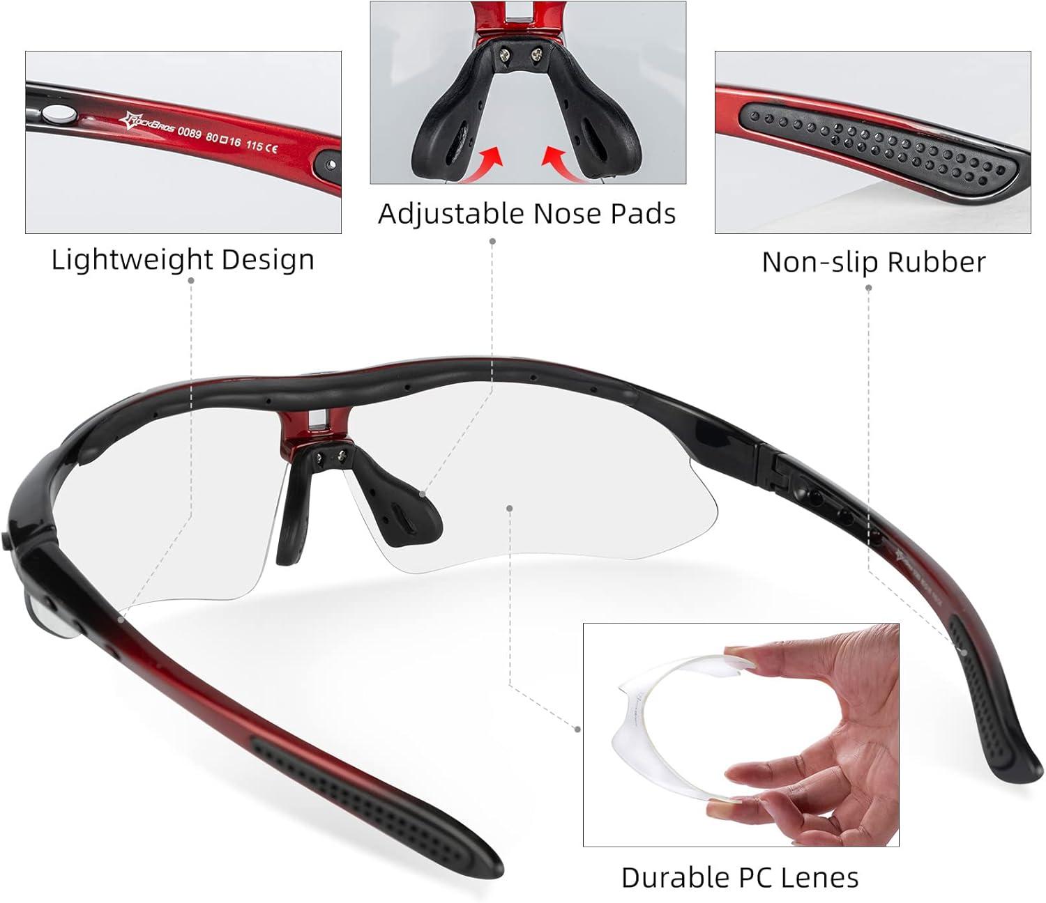 imageROCKBROS Pickleball Photochromic Glasses Cycling Glasses with Removable Elasctic amp Temple Band Sunglasses Fit for Men WomenBlack Red