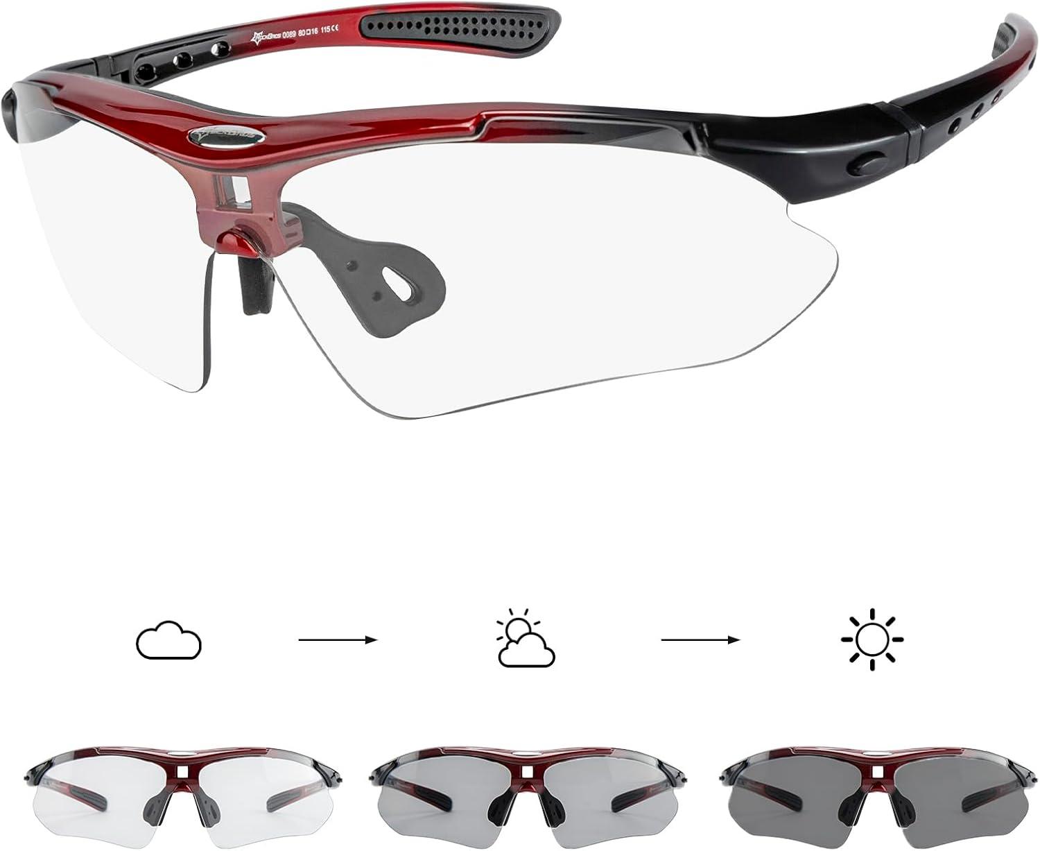 imageROCKBROS Pickleball Photochromic Glasses Cycling Glasses with Removable Elasctic amp Temple Band Sunglasses Fit for Men WomenBlack Red