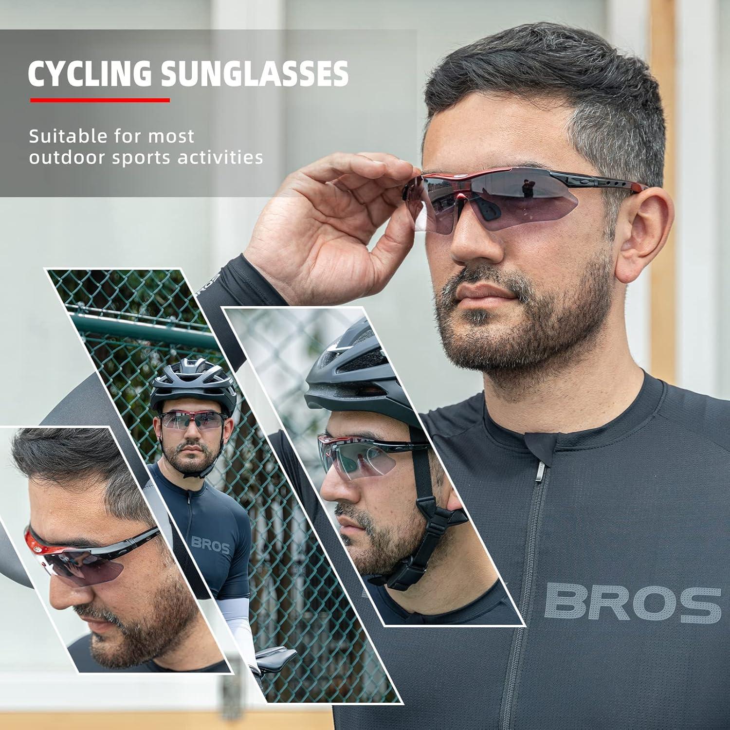 imageROCKBROS Pickleball Photochromic Glasses Cycling Glasses with Removable Elasctic amp Temple Band Sunglasses Fit for Men WomenBlack Red