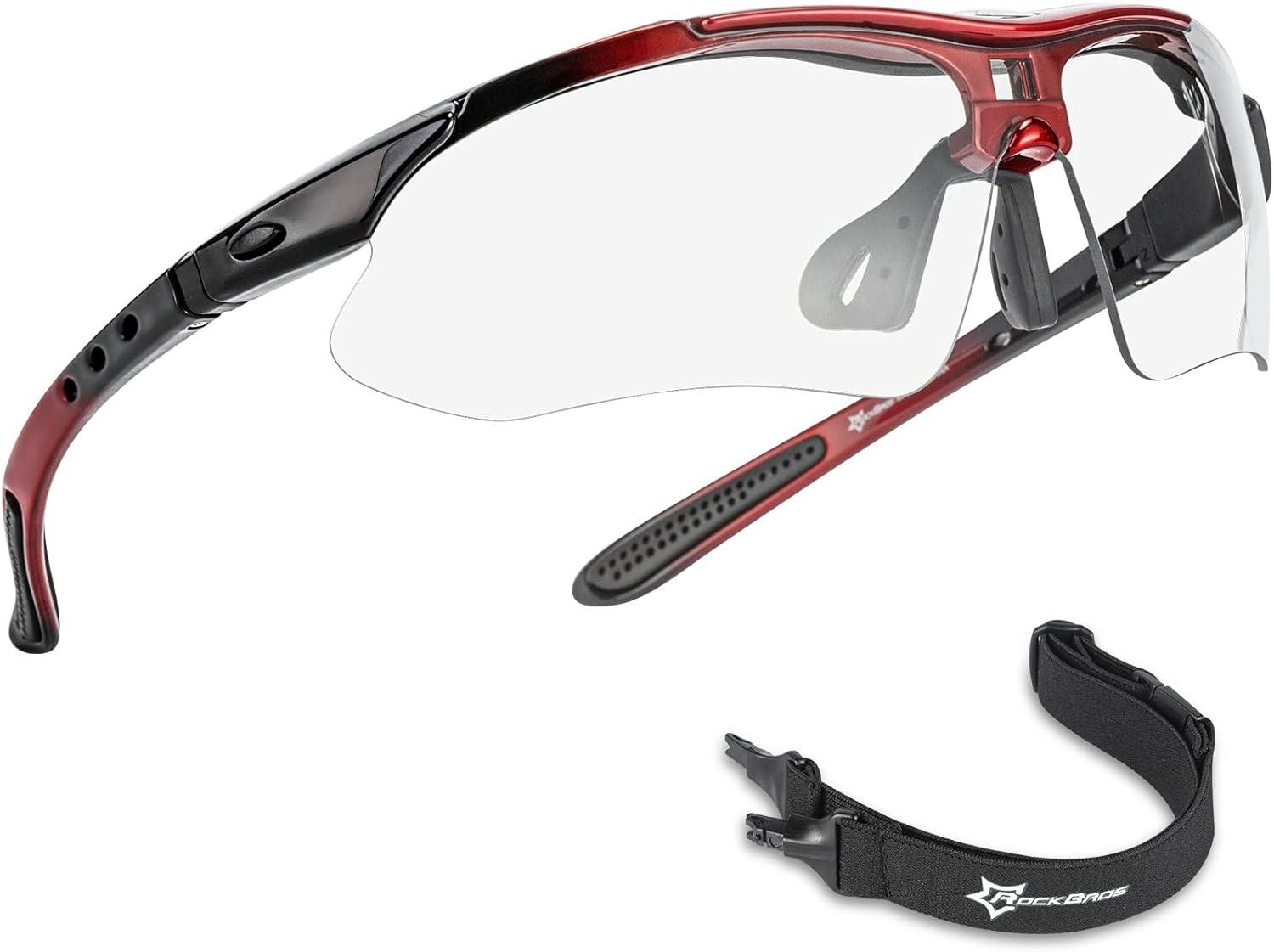 imageROCKBROS Pickleball Photochromic Glasses Cycling Glasses with Removable Elasctic amp Temple Band Sunglasses Fit for Men WomenBlack Red