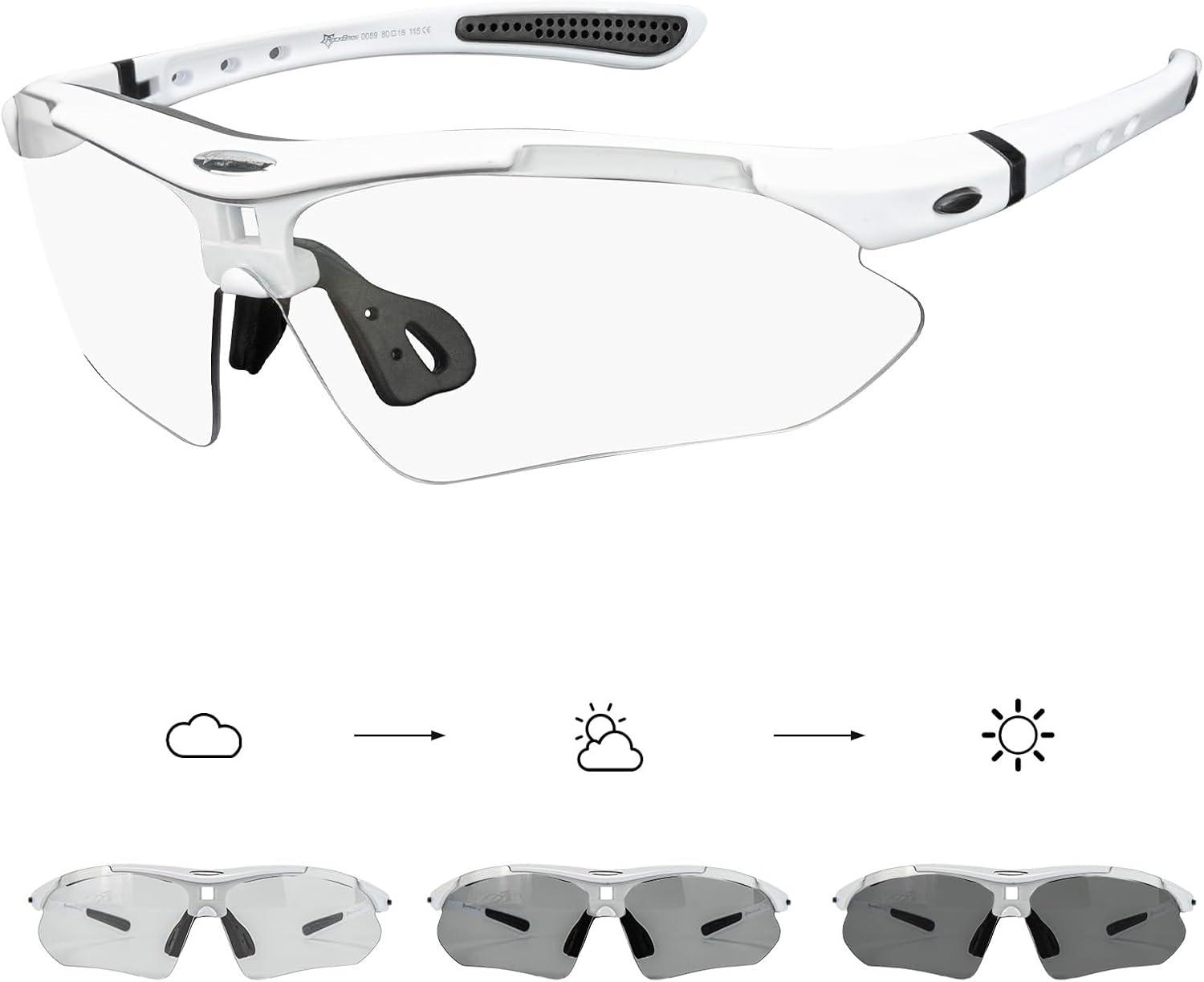 imageROCKBROS Pickleball Photochromic Glasses Cycling Glasses with Removable Elasctic amp Temple Band Sunglasses Fit for Men WomenWhite