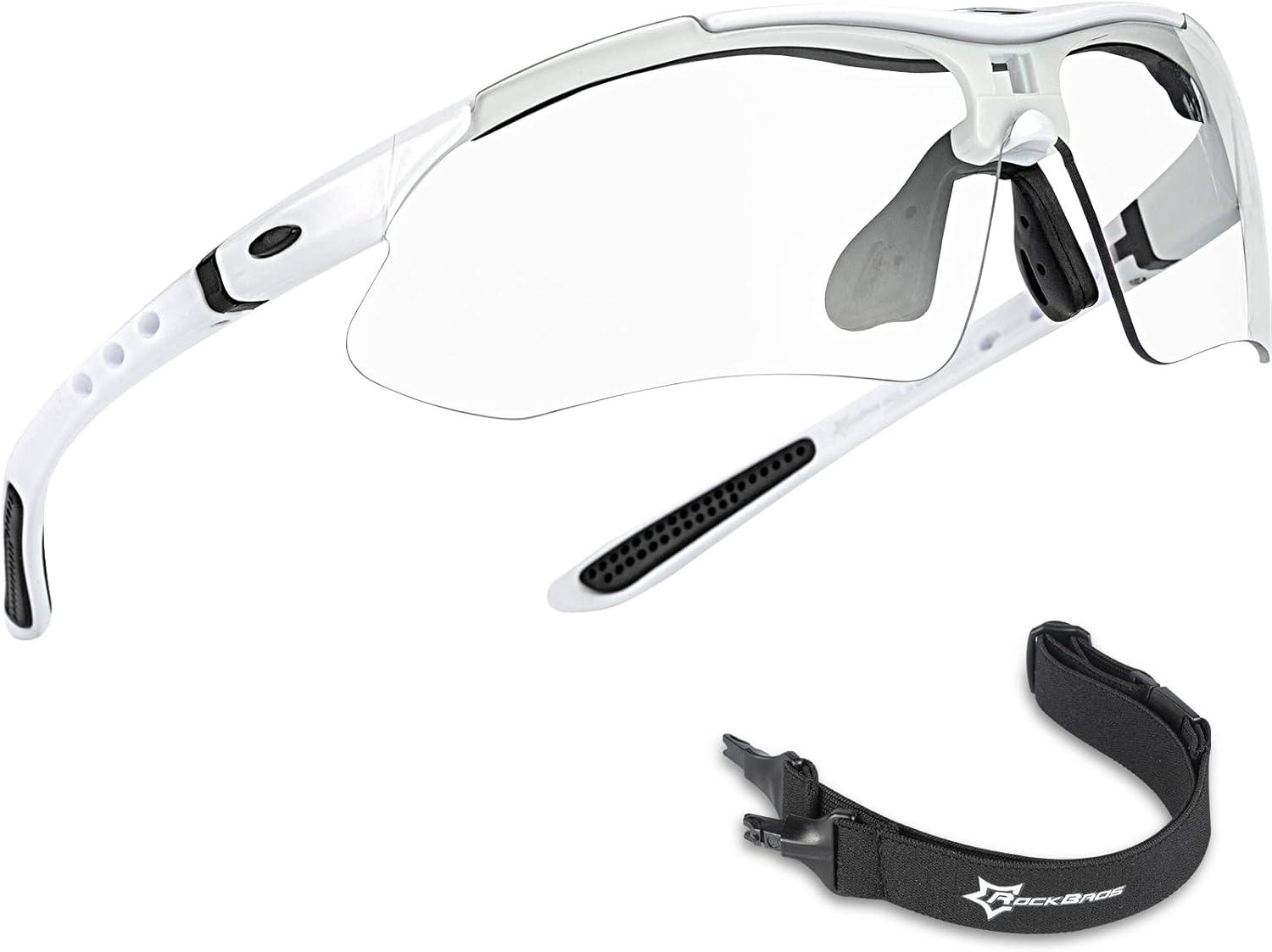 imageROCKBROS Pickleball Photochromic Glasses Cycling Glasses with Removable Elasctic amp Temple Band Sunglasses Fit for Men WomenWhite