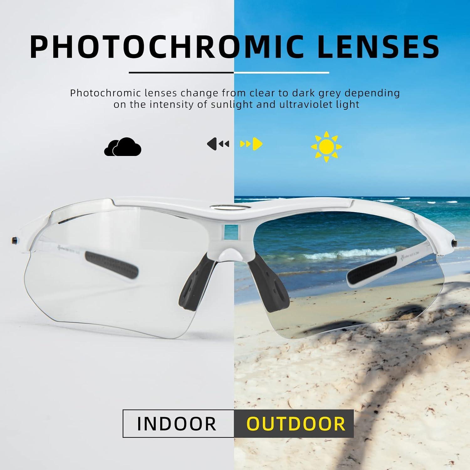 imageROCKBROS Pickleball Photochromic Glasses Cycling Glasses with Removable Elasctic amp Temple Band Sunglasses Fit for Men WomenWhite