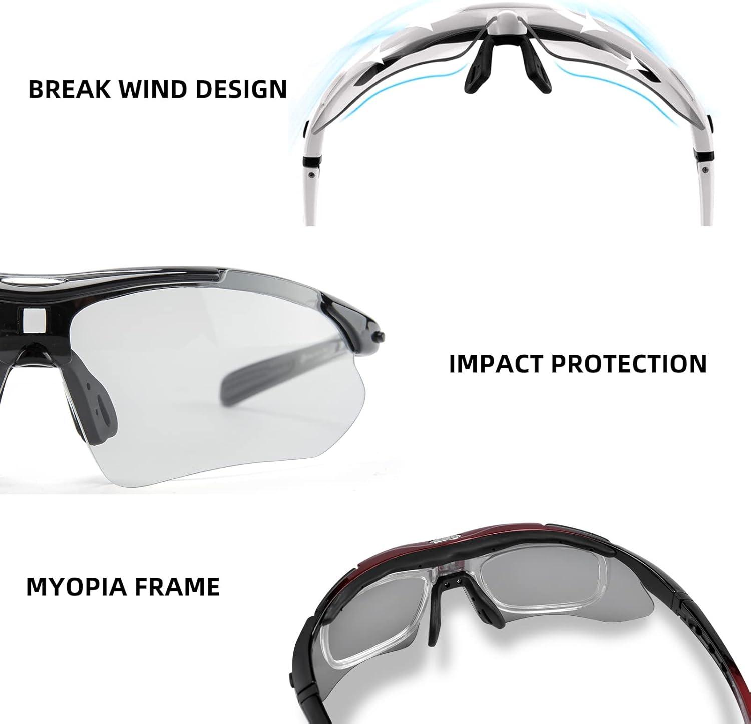 imageROCKBROS Pickleball Photochromic Glasses Cycling Glasses with Removable Elasctic amp Temple Band Sunglasses Fit for Men WomenWhite