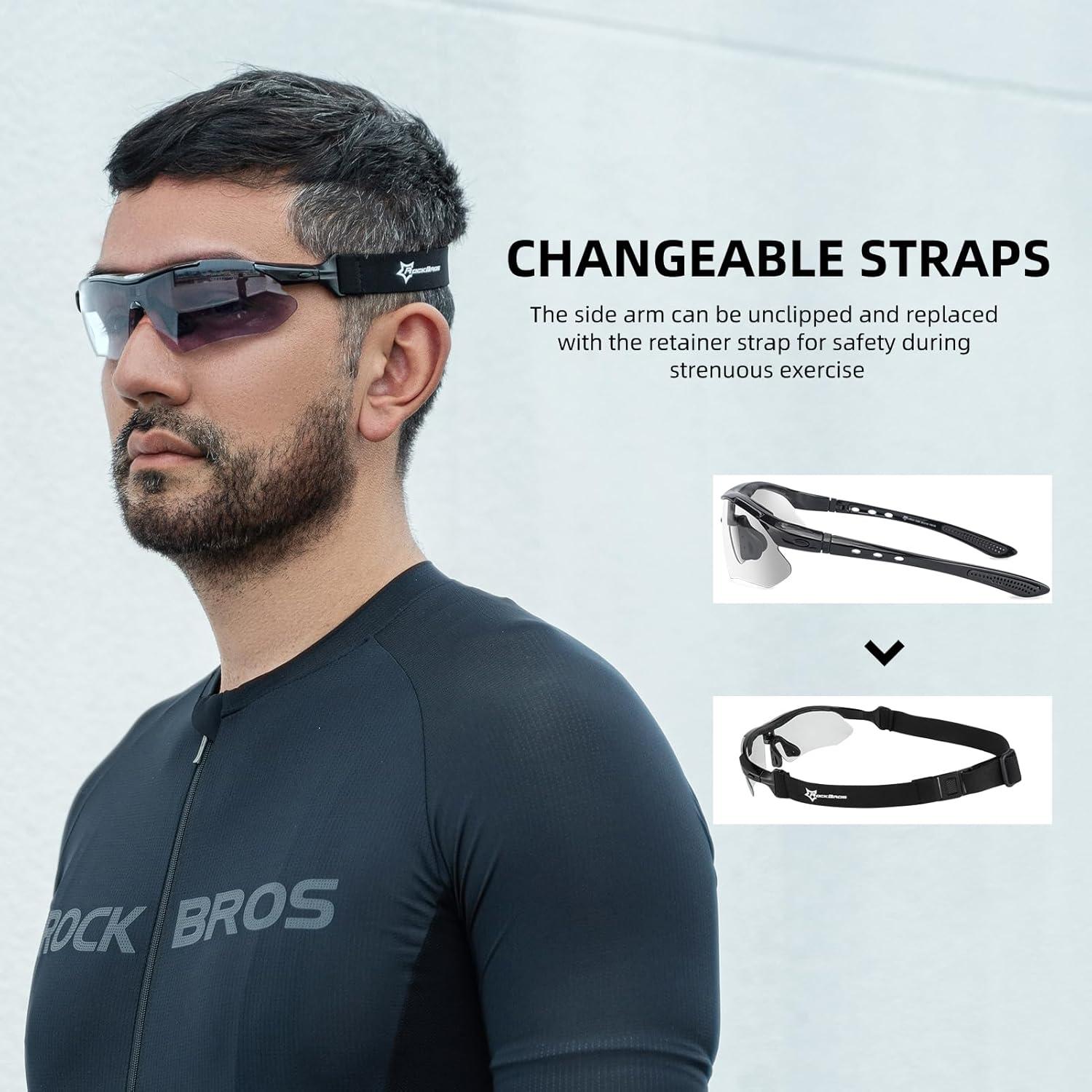 imageROCKBROS Pickleball Photochromic Glasses Cycling Glasses with Removable Elasctic amp Temple Band Sunglasses Fit for Men WomenWhite
