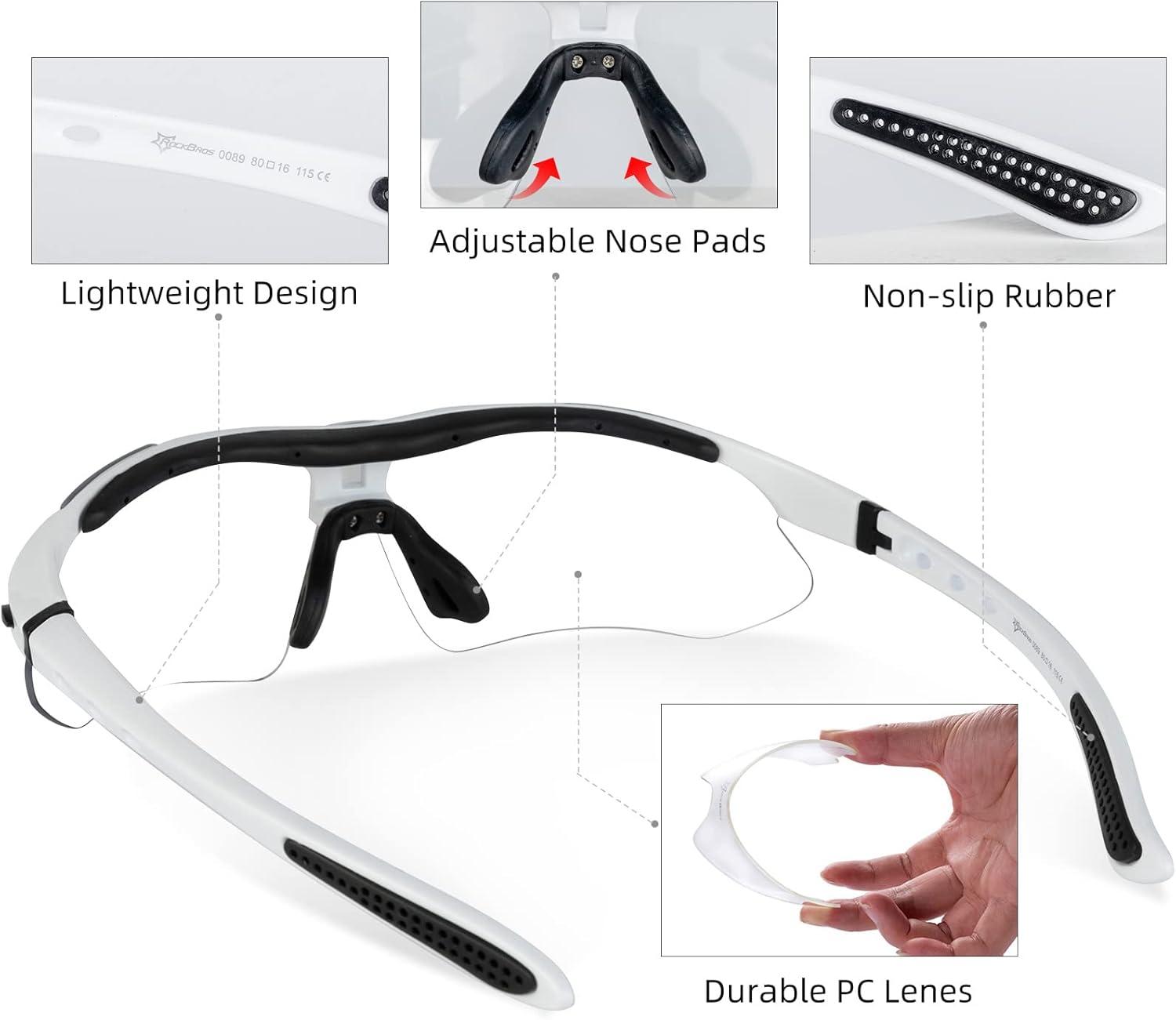 imageROCKBROS Pickleball Photochromic Glasses Cycling Glasses with Removable Elasctic amp Temple Band Sunglasses Fit for Men WomenWhite