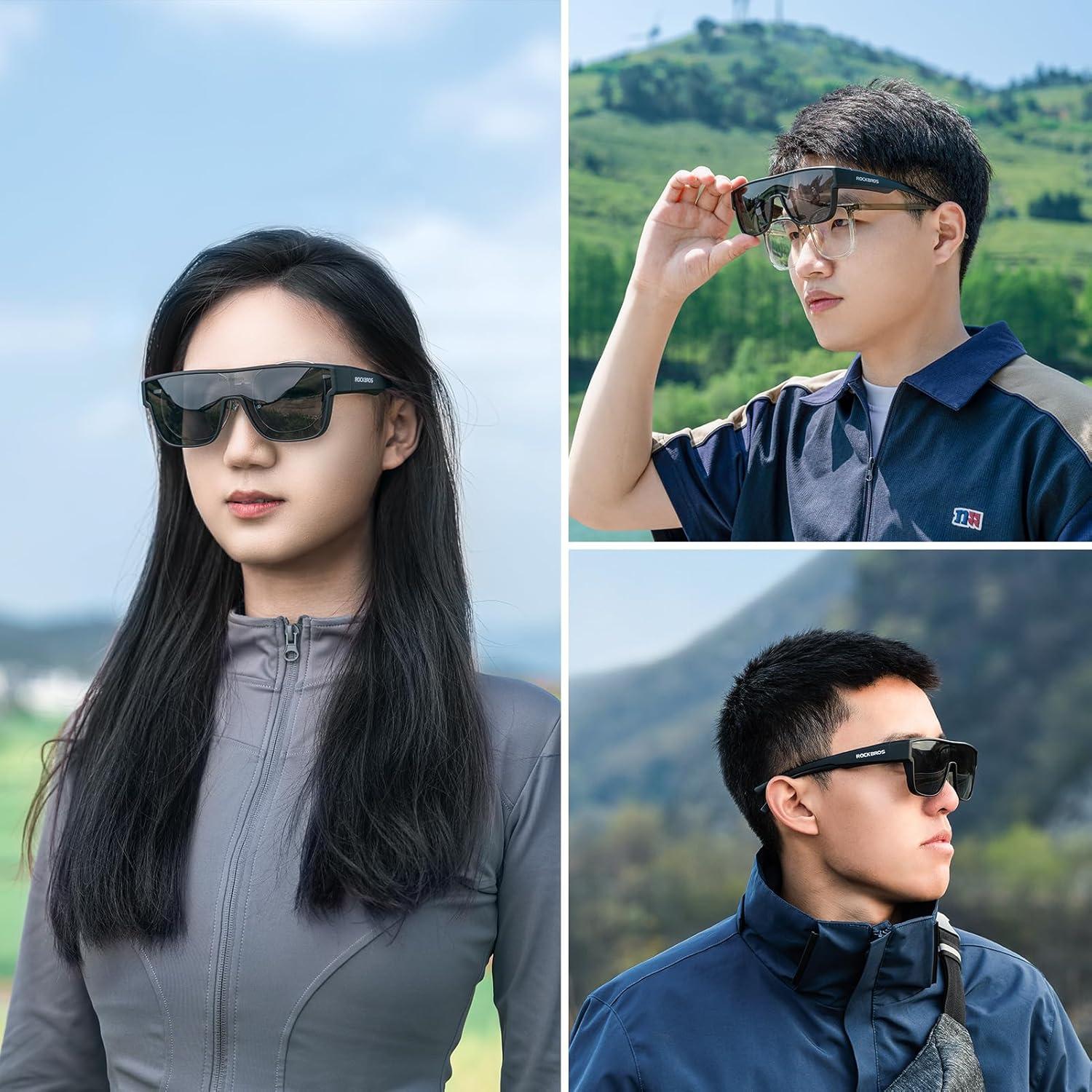 imageROCKBROS Polarized Fit Over Glasses Sunglasses 100 UV400 Protection for Men WomenWrap Around Sunglasses for Driving CyclingBlack