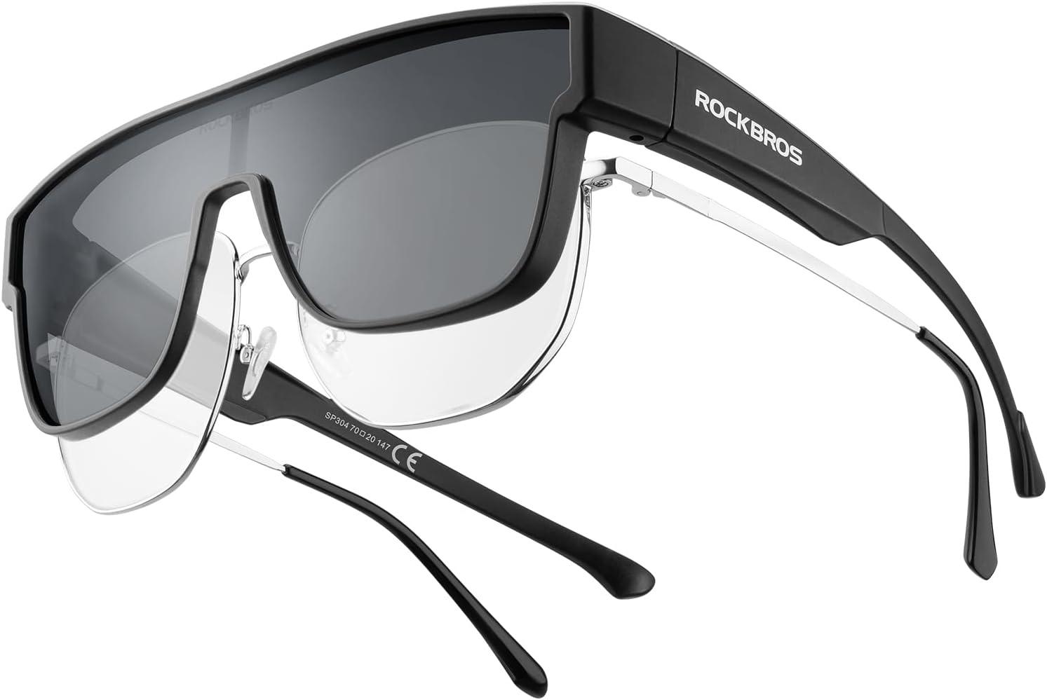 imageROCKBROS Polarized Fit Over Glasses Sunglasses 100 UV400 Protection for Men WomenWrap Around Sunglasses for Driving CyclingBlack