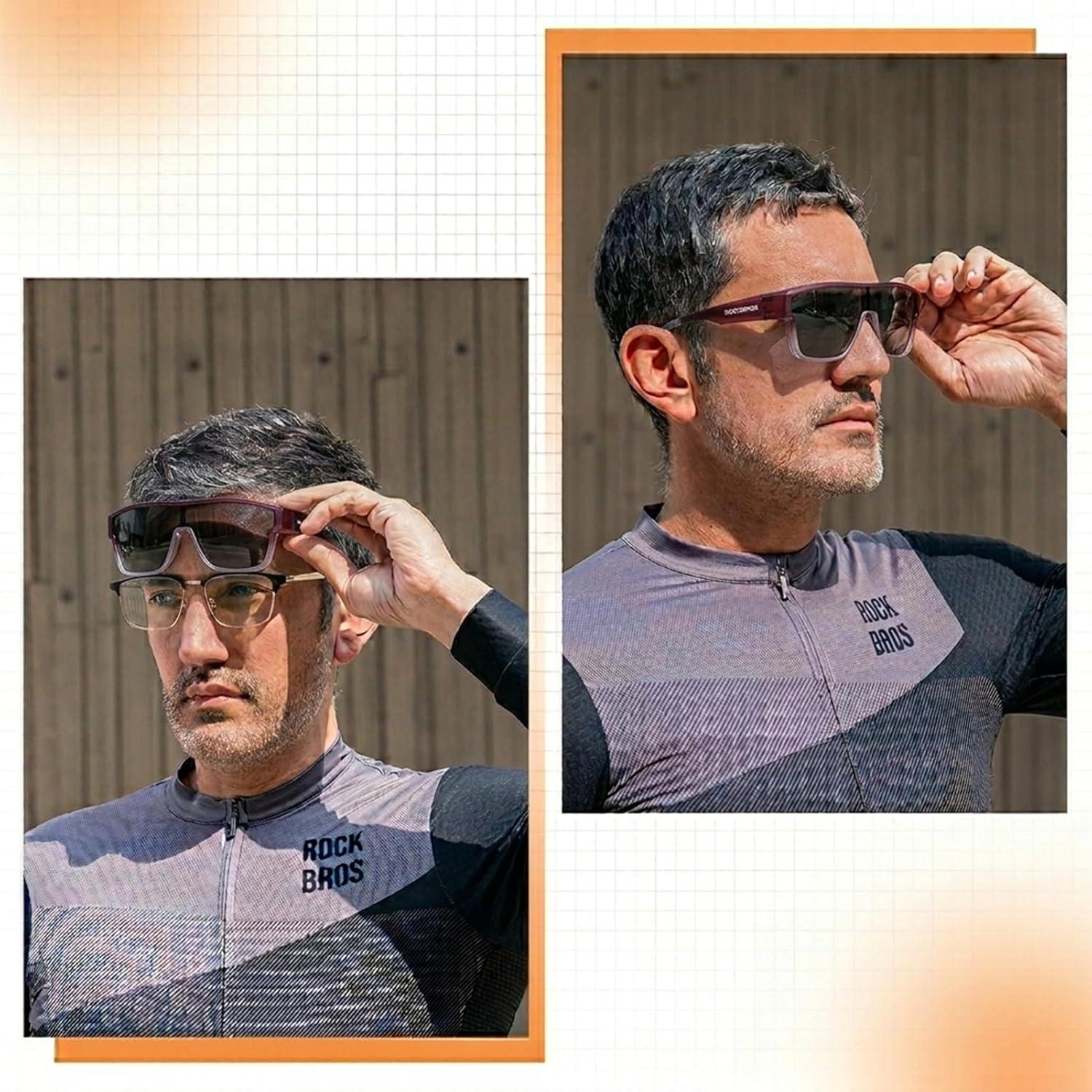 imageROCKBROS Polarized Fit Over Glasses Sunglasses 100 UV400 Protection for Men WomenWrap Around Sunglasses for Driving CyclingGradient Purple Grey Lens