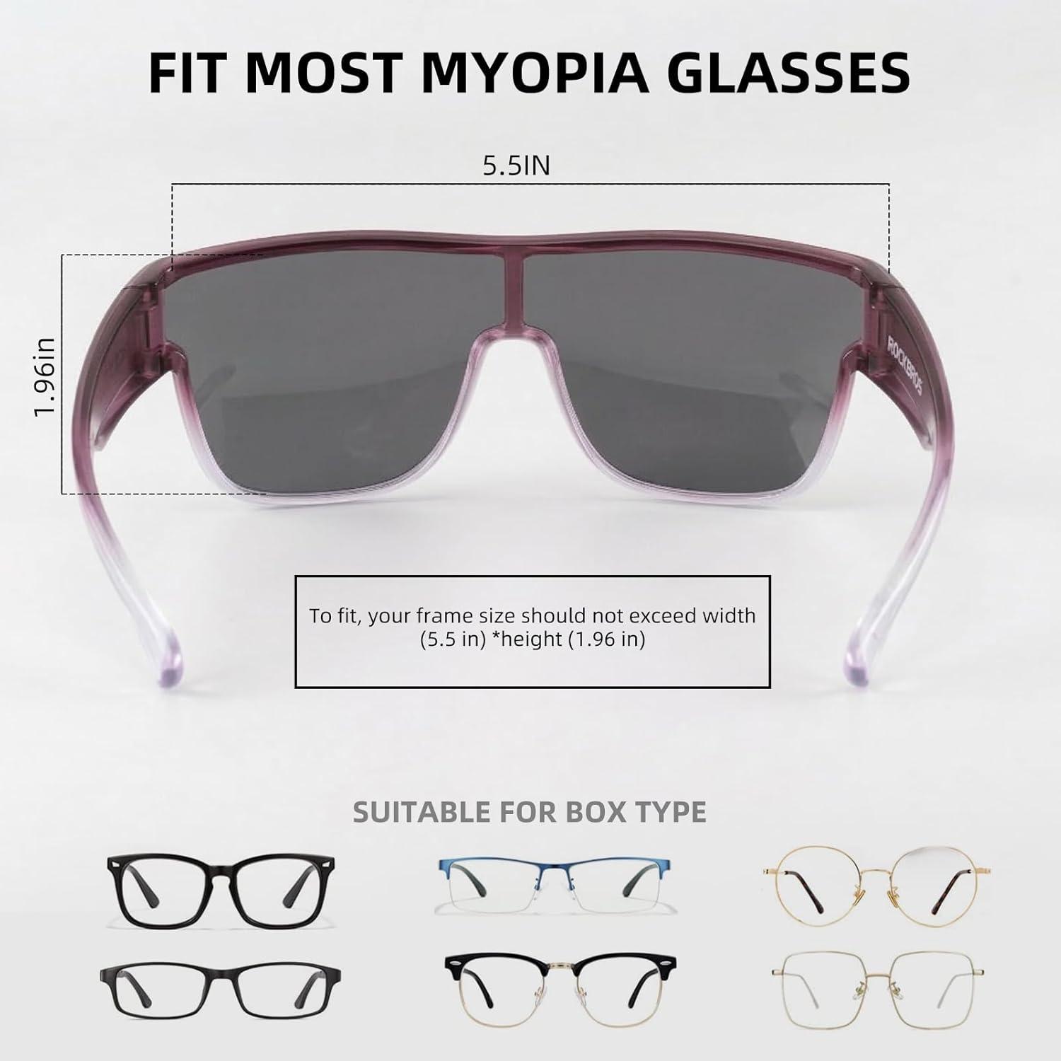 imageROCKBROS Polarized Fit Over Glasses Sunglasses 100 UV400 Protection for Men WomenWrap Around Sunglasses for Driving CyclingGradient Purple Grey Lens