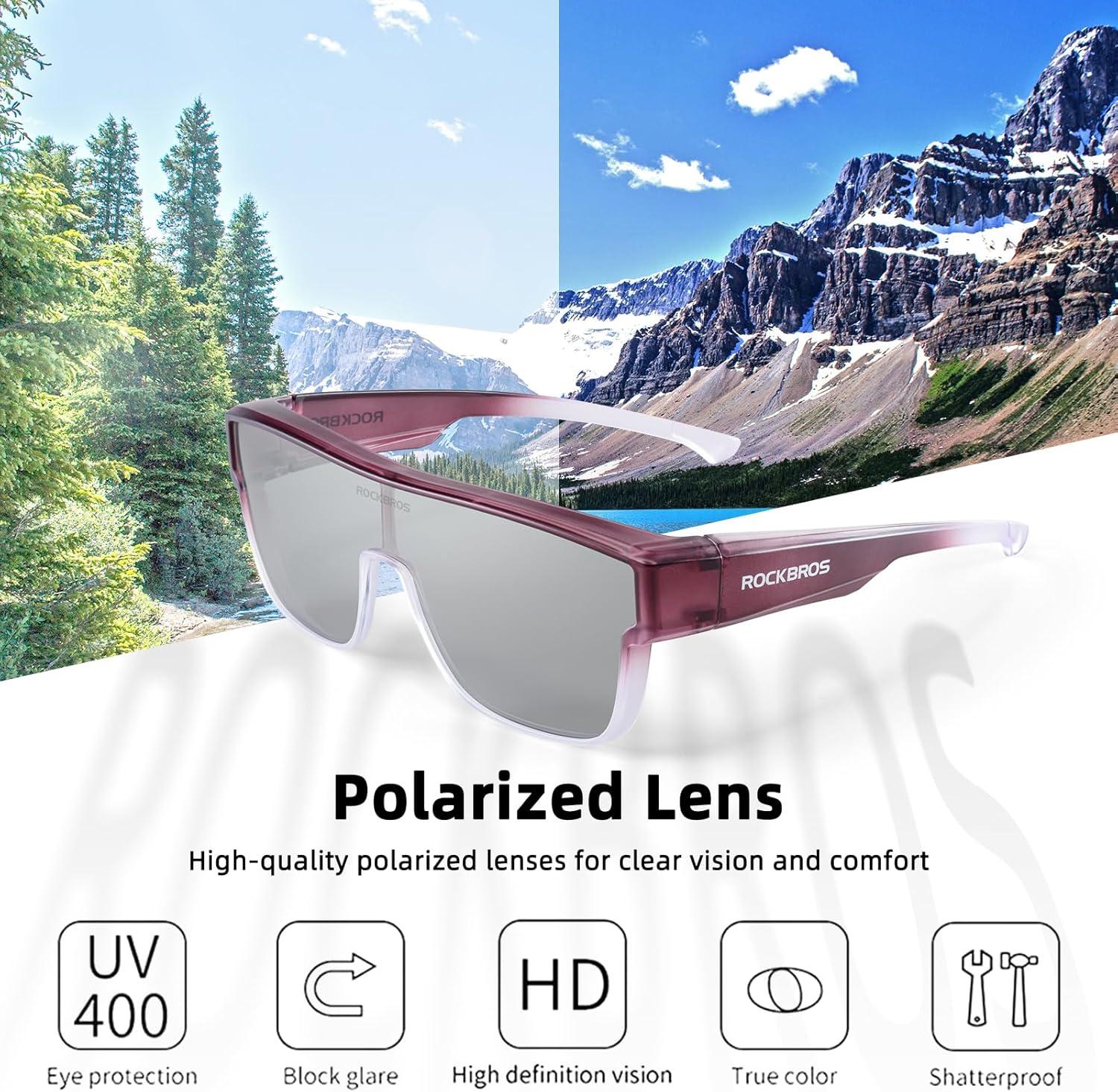 imageROCKBROS Polarized Fit Over Glasses Sunglasses 100 UV400 Protection for Men WomenWrap Around Sunglasses for Driving CyclingGradient Purple Grey Lens